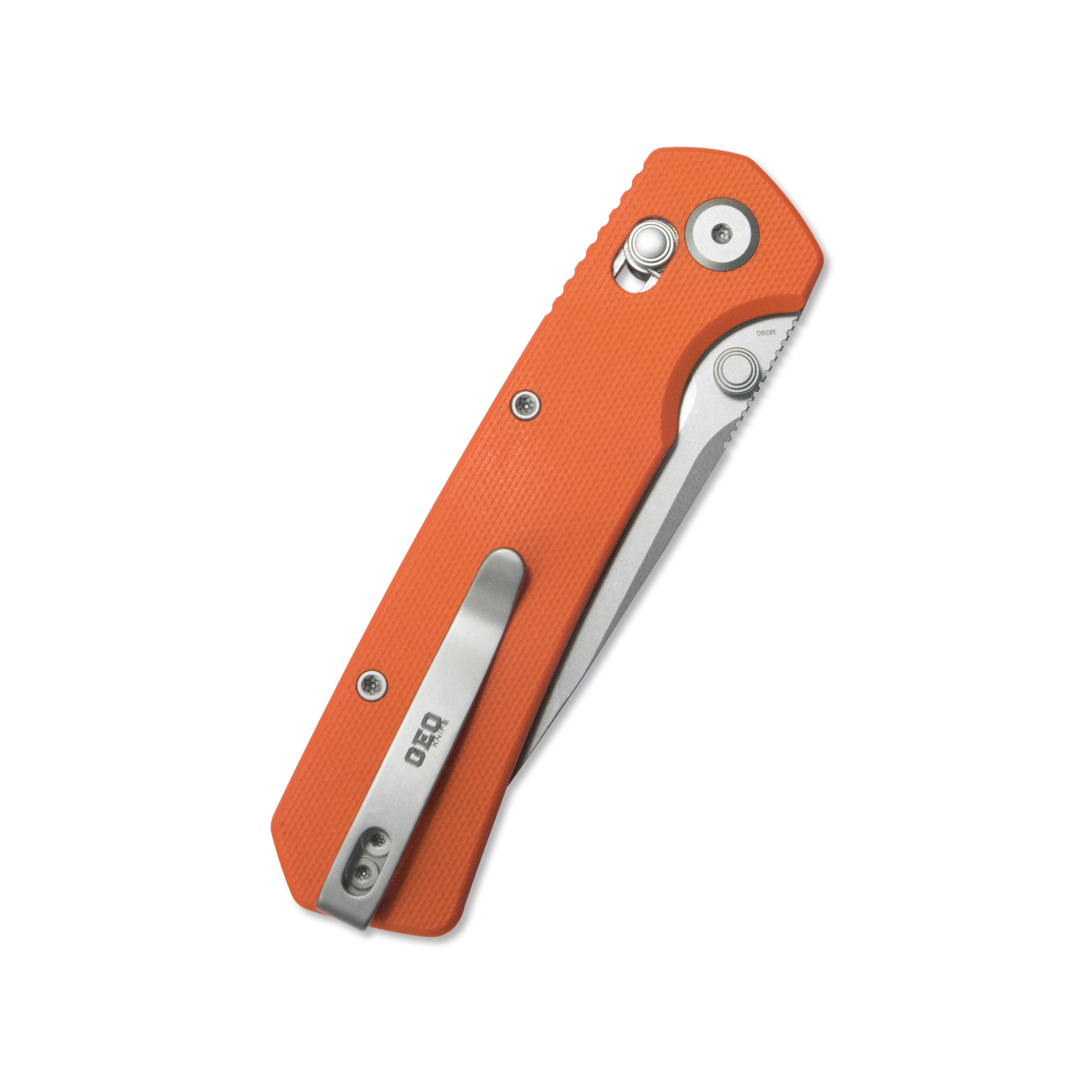 ( Pre-order ) GEO Knife Blaze Crossbar lock Folding Knife Orange G10 Handle 3.3" Stonewash Bohler M390 Blade GEO2503G