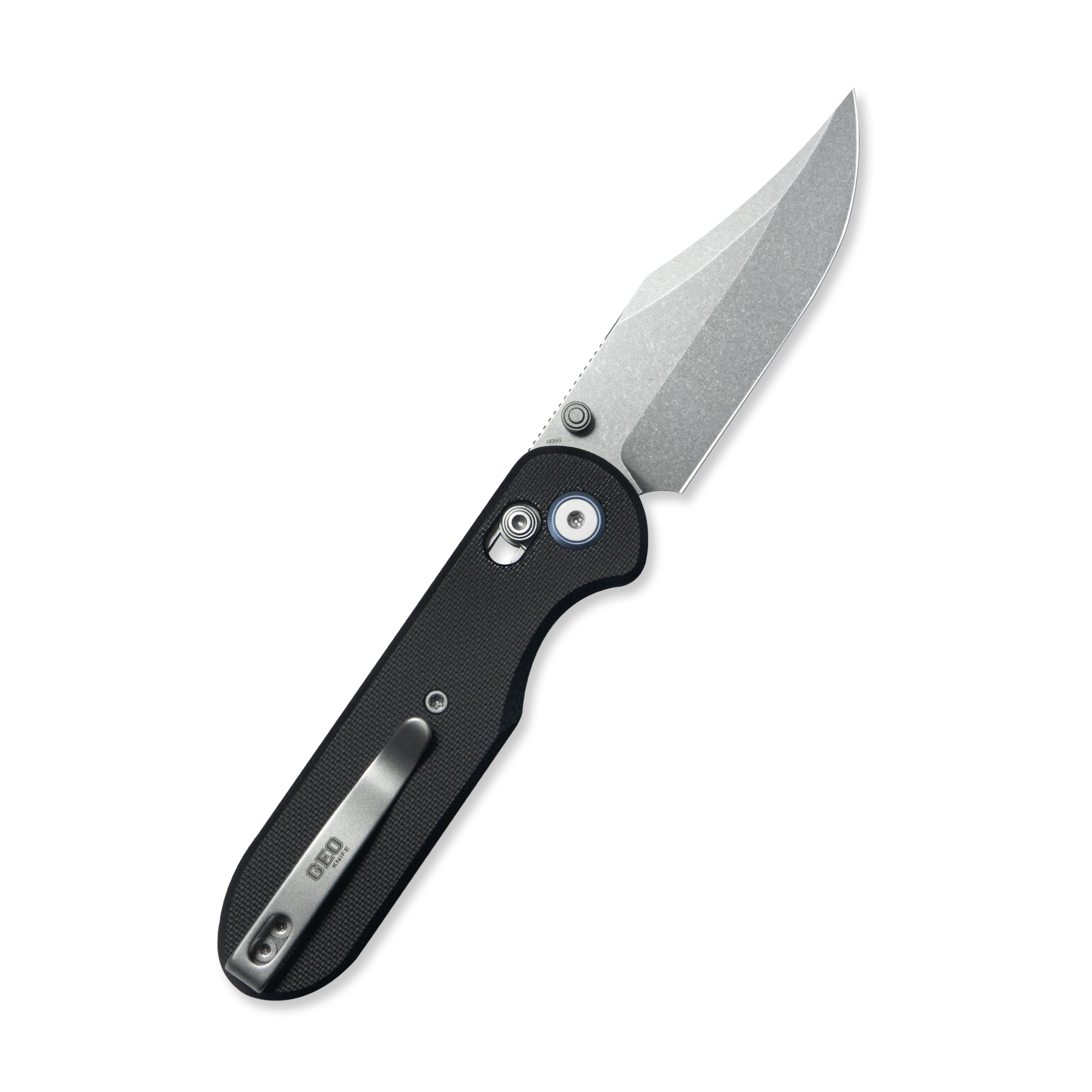 GEO Knife Ethereal Cutter Crossbar lock Folding Knife Black G10 Handle 3.0" Stonewash Bohler M390 Blade GEO2401F