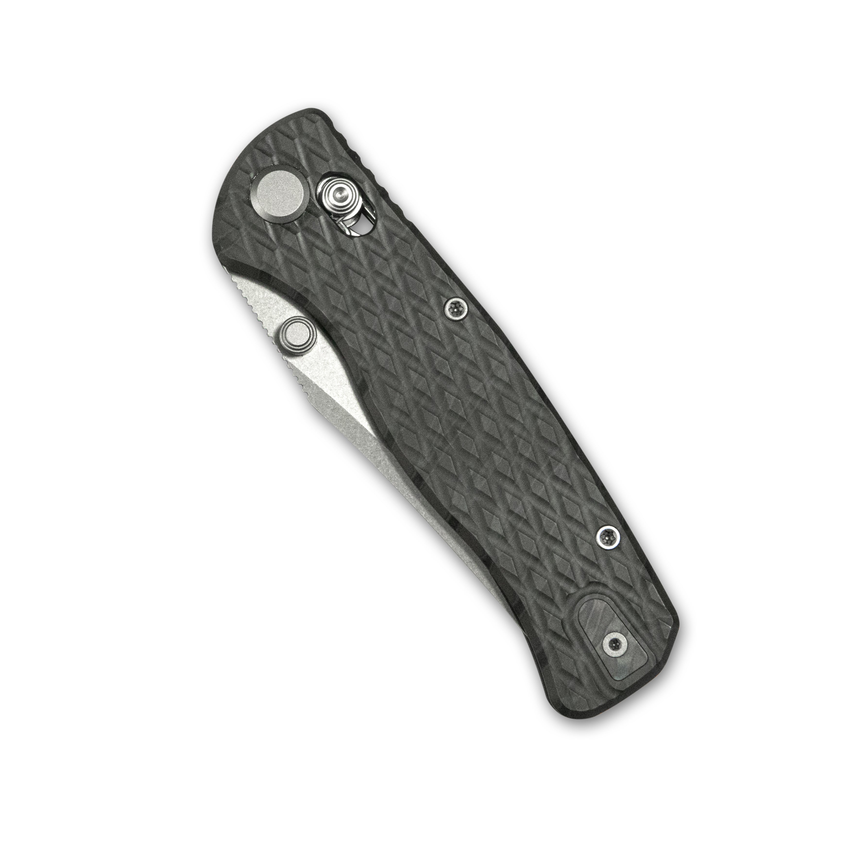 GEO Knife Sharp Shadow Crossbar lock Folding Knife Tiger Stripe Pattern Flamed 6AL4V Titanium Handle 3.4" Stonewash Bohler M390 Blade GEO2504C