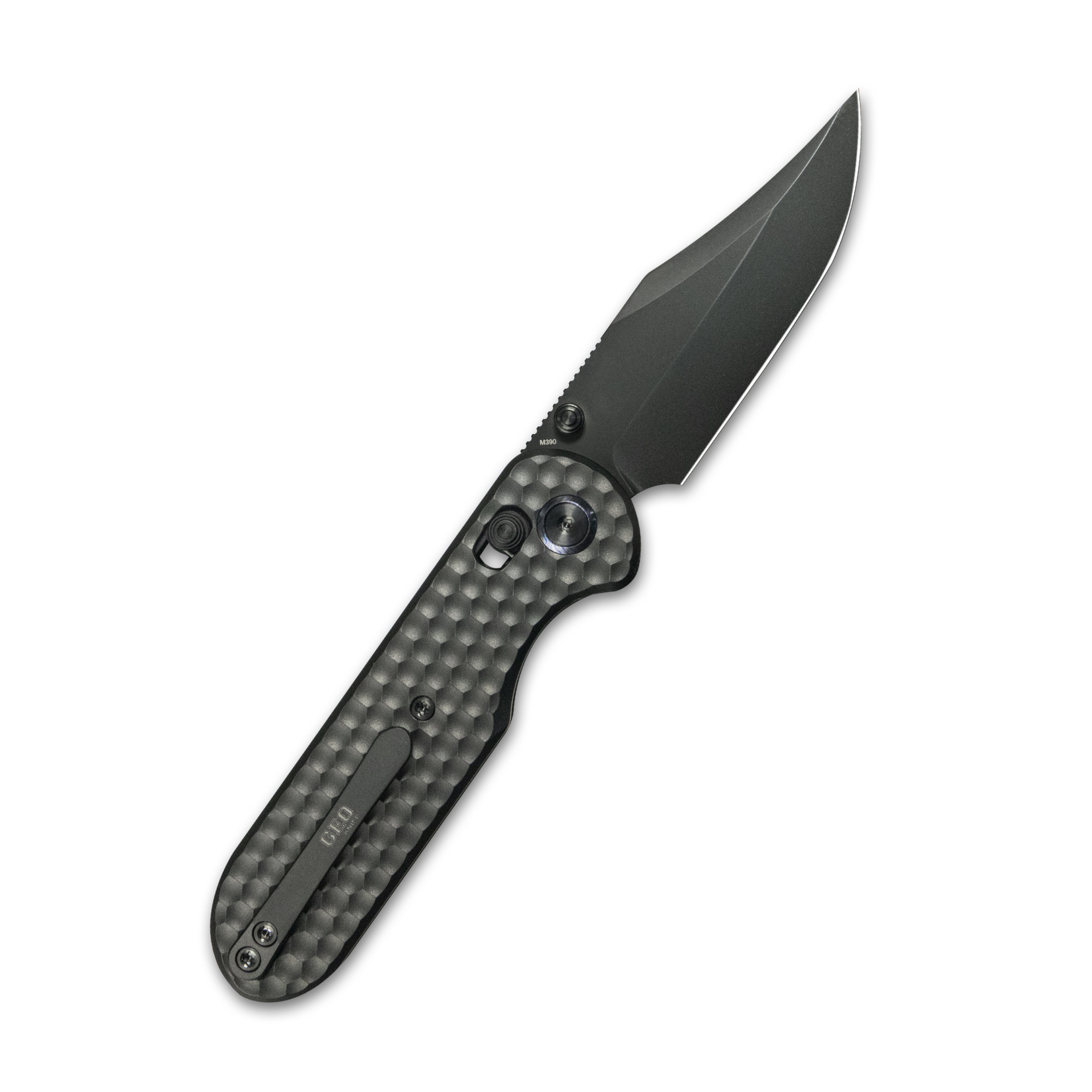 GEO Knife Ethereal Cutter Crossbar lock Folding Knife Black 6AL4V Titanium Handle 3.0" Black DLC Bohler M390 Blade GEO2401D