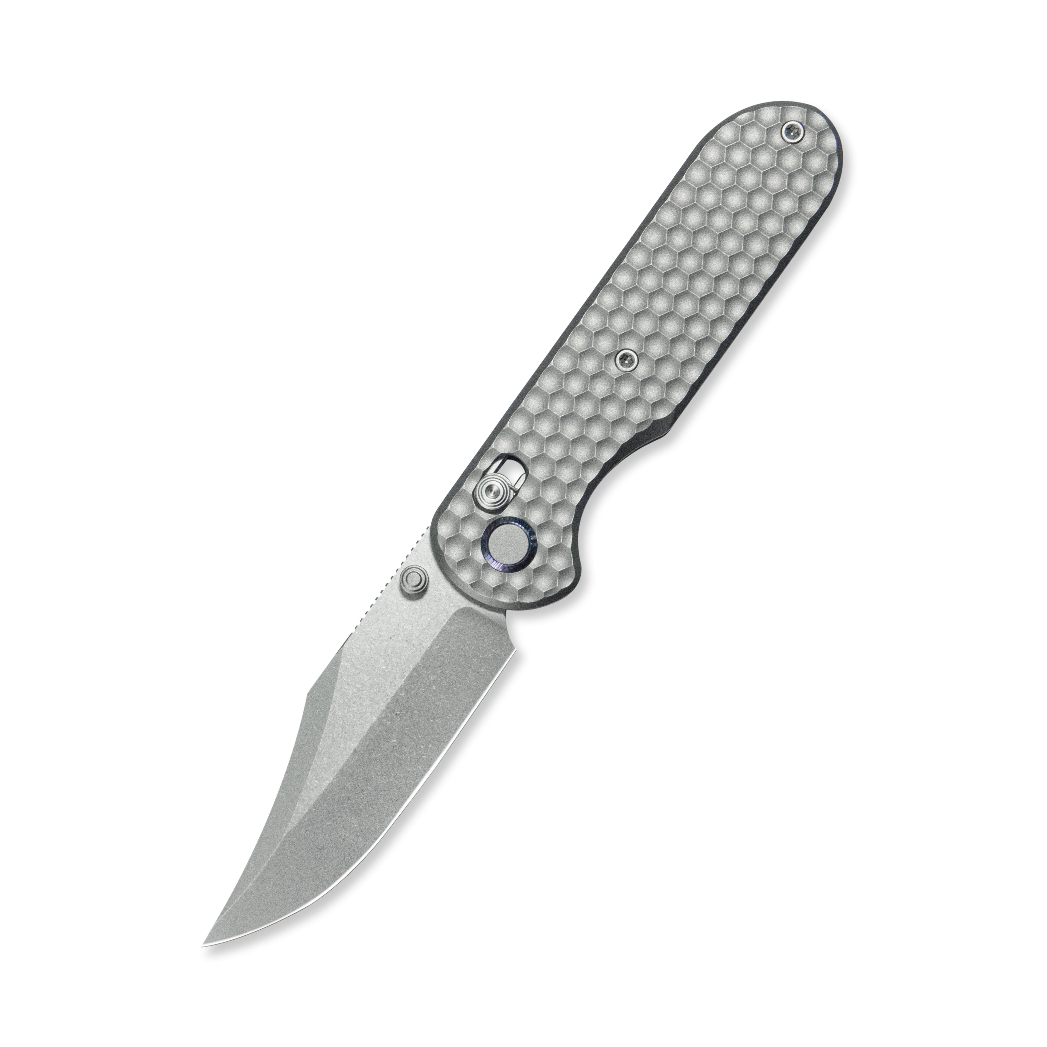 GEO Knife Ethereal Cutter Crossbar lock Folding Knife Gray 6AL4V Titanium Handle 3.0" Stonewash Bohler M390 Blade GEO2401A