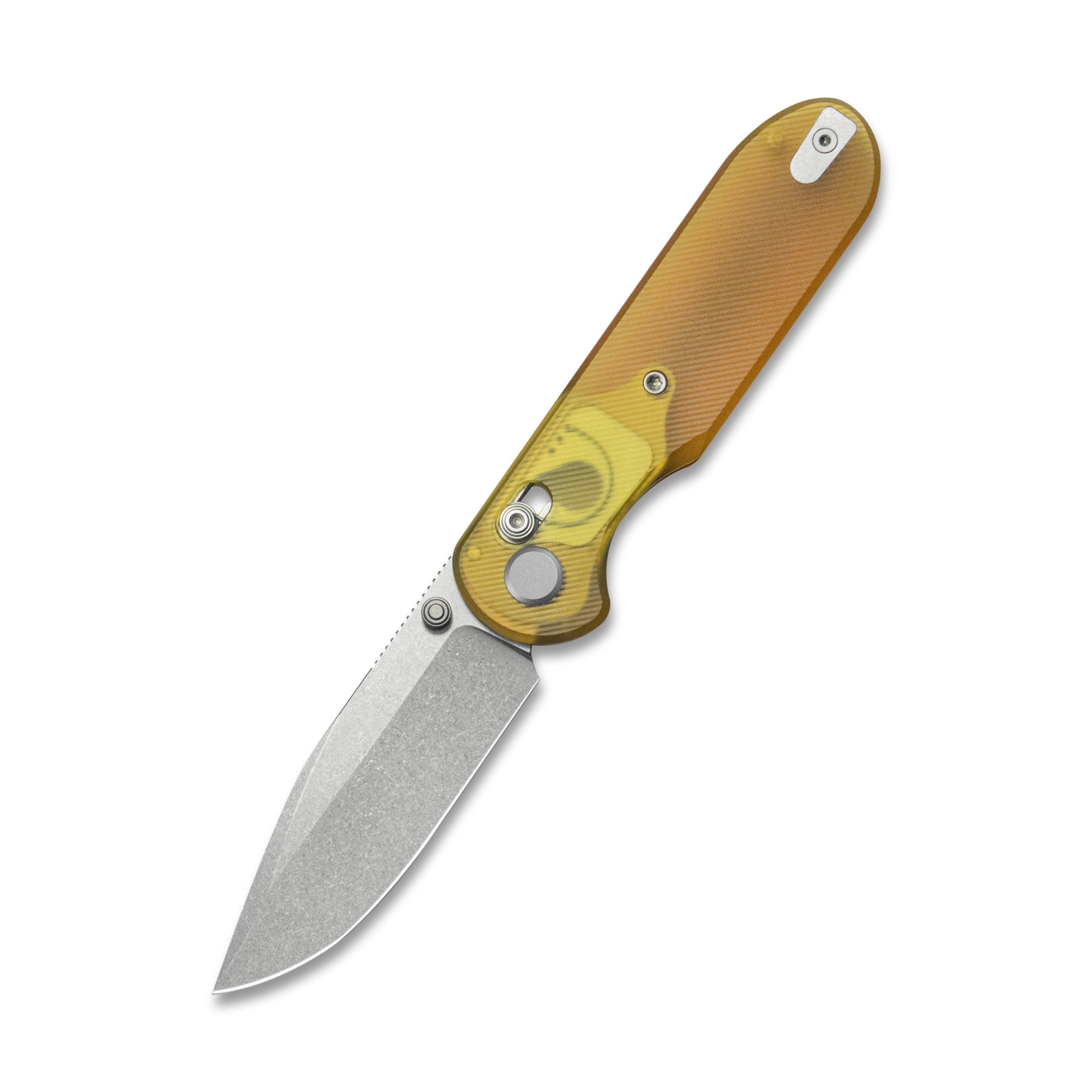 GEO Knife Ethereal Cutter Crossbar lock Folding Knife Ultem Handle 3.0" Stonewash Bohler M390 Blade GEO2402E