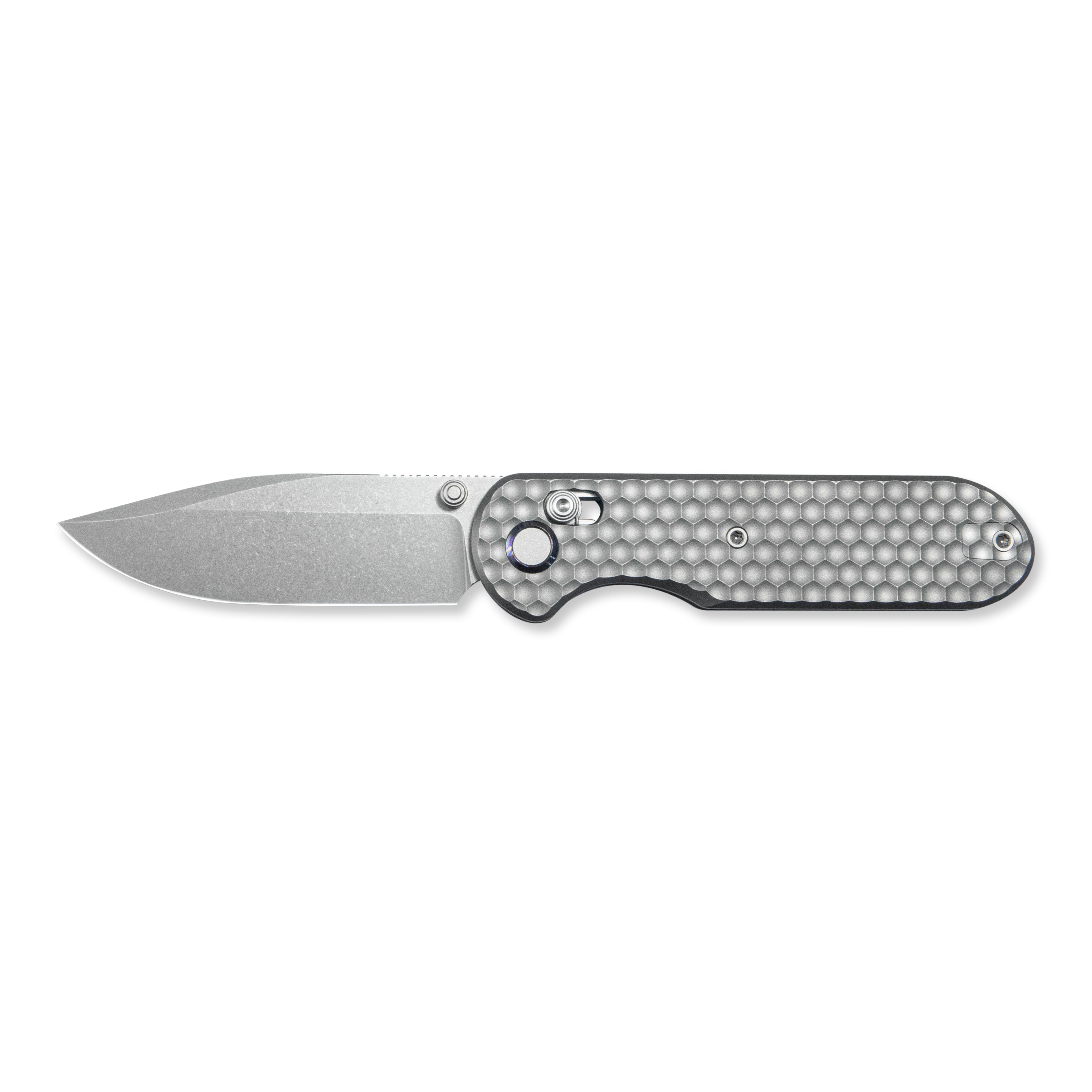 GEO Knife Ethereal Cutter Crossbar lock Folding Knife Gray 6AL4V Titanium Handle 3.0" Stonewash Bohler M390 Blade GEO2402A