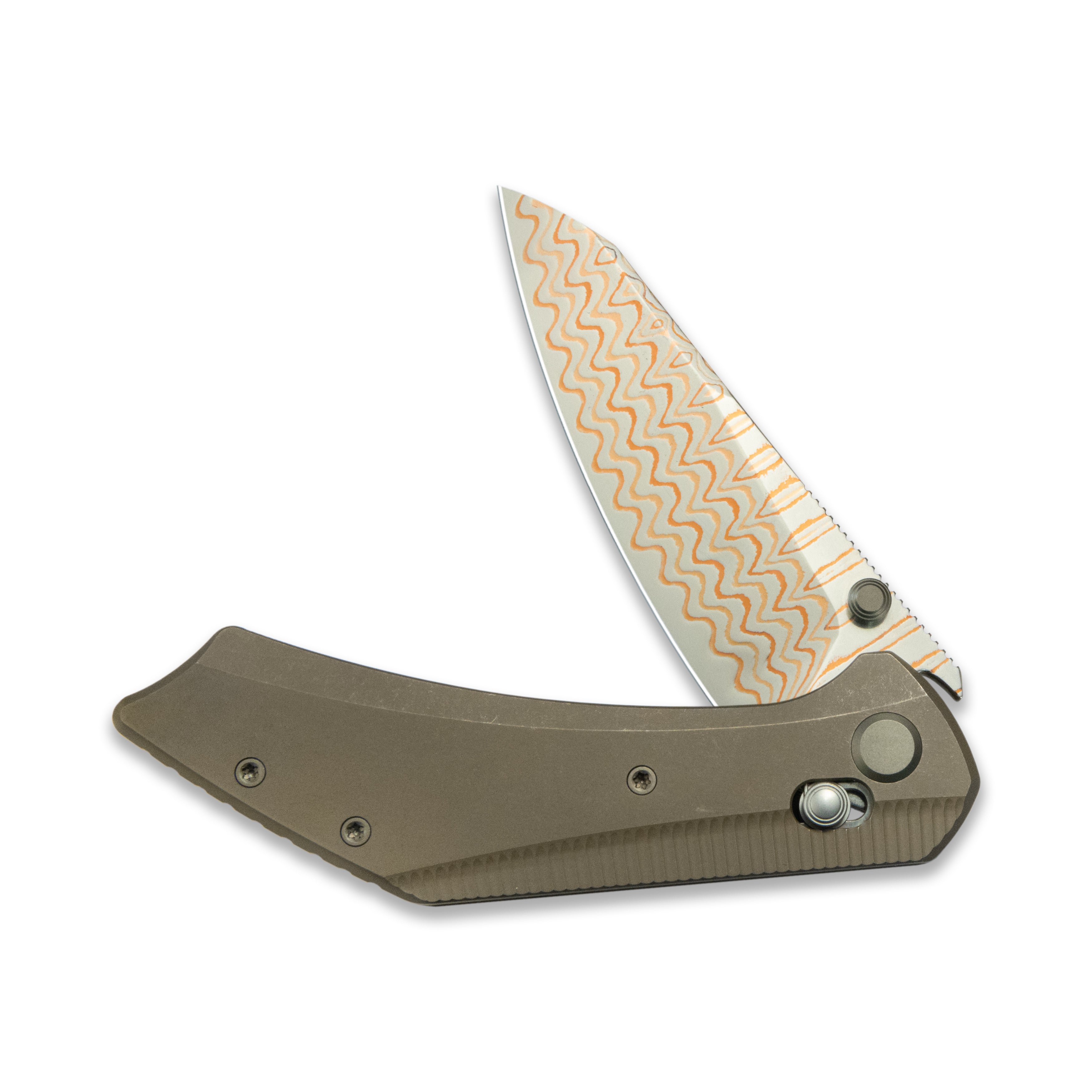 GEO Knife DIVID Axis lock Folding Knife Bronze 6AL4V Titanium Handle 3.3" Damascus Steel & Copper Blade(10Cr15CoMoV) GEO2507D