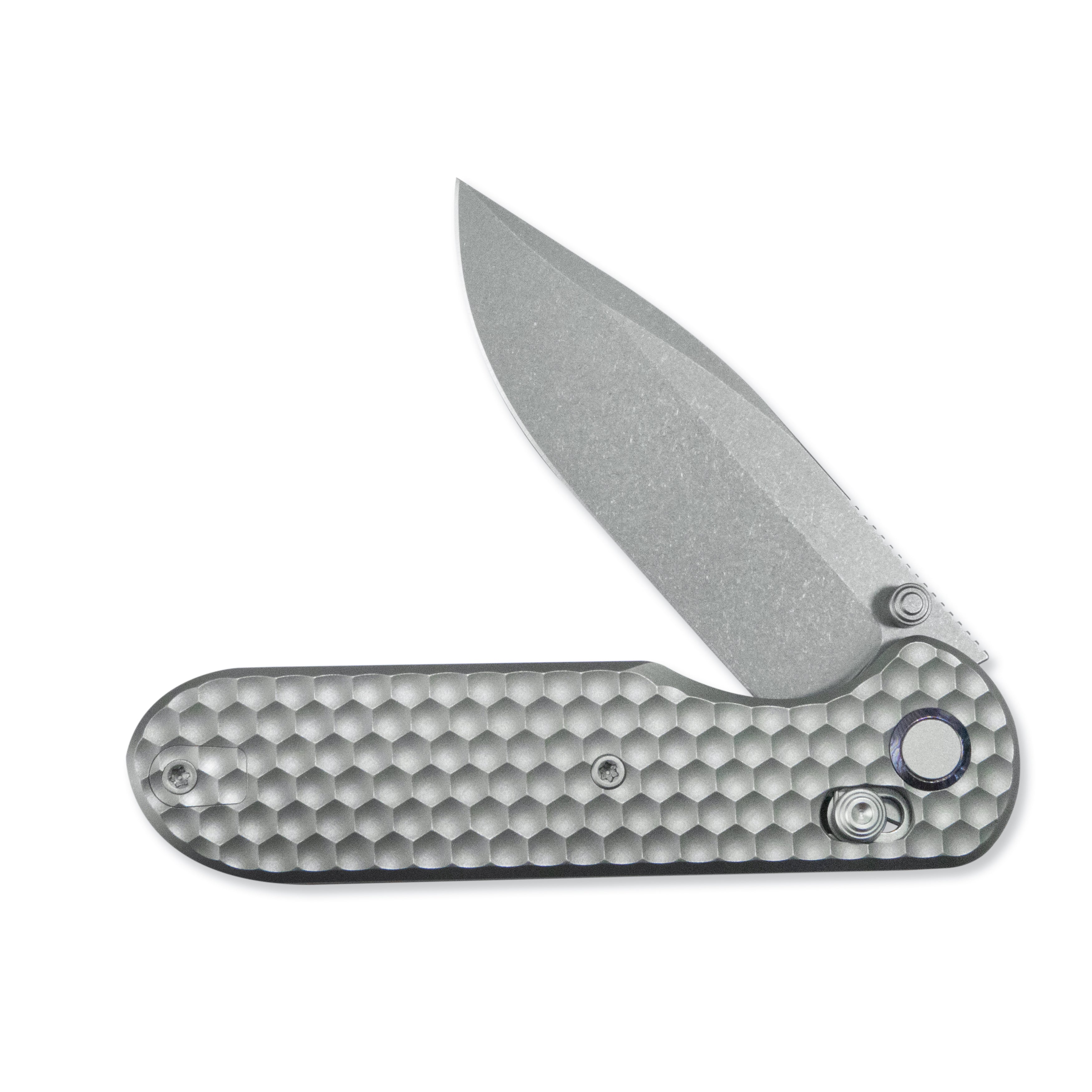 GEO Knife Ethereal Cutter Crossbar lock Folding Knife Gray 6AL4V Titanium Handle 3.0" Stonewash Bohler M390 Blade GEO2402A