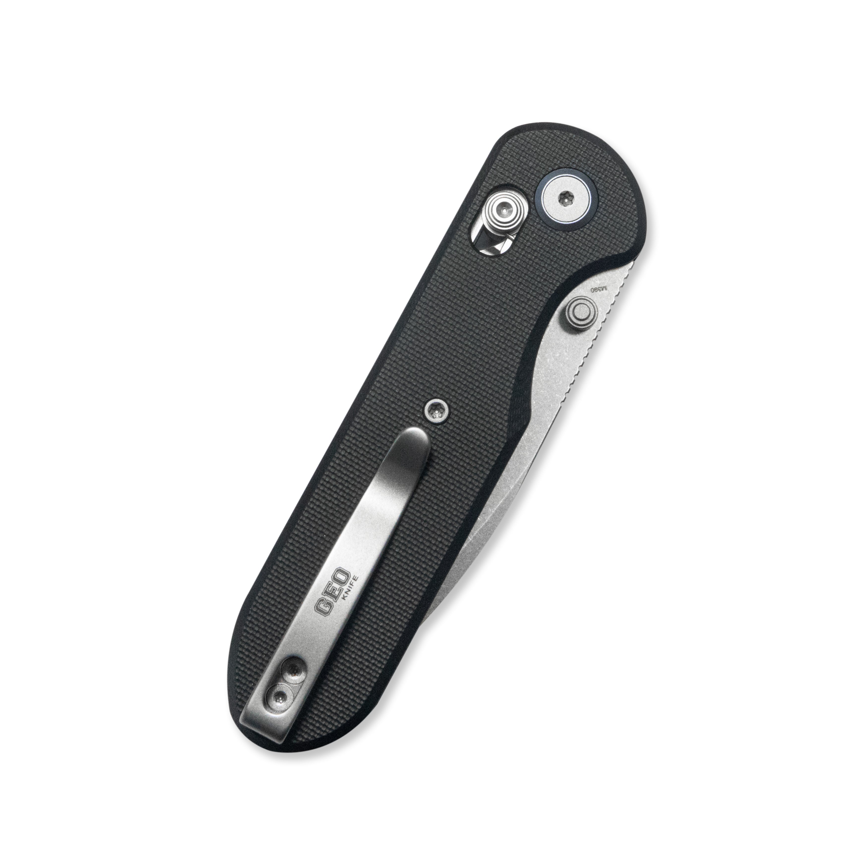 GEO Knife Ethereal Cutter Crossbar lock Folding Knife Black G10 Handle 3.0" Stonewash Bohler M390 Blade GEO2402F