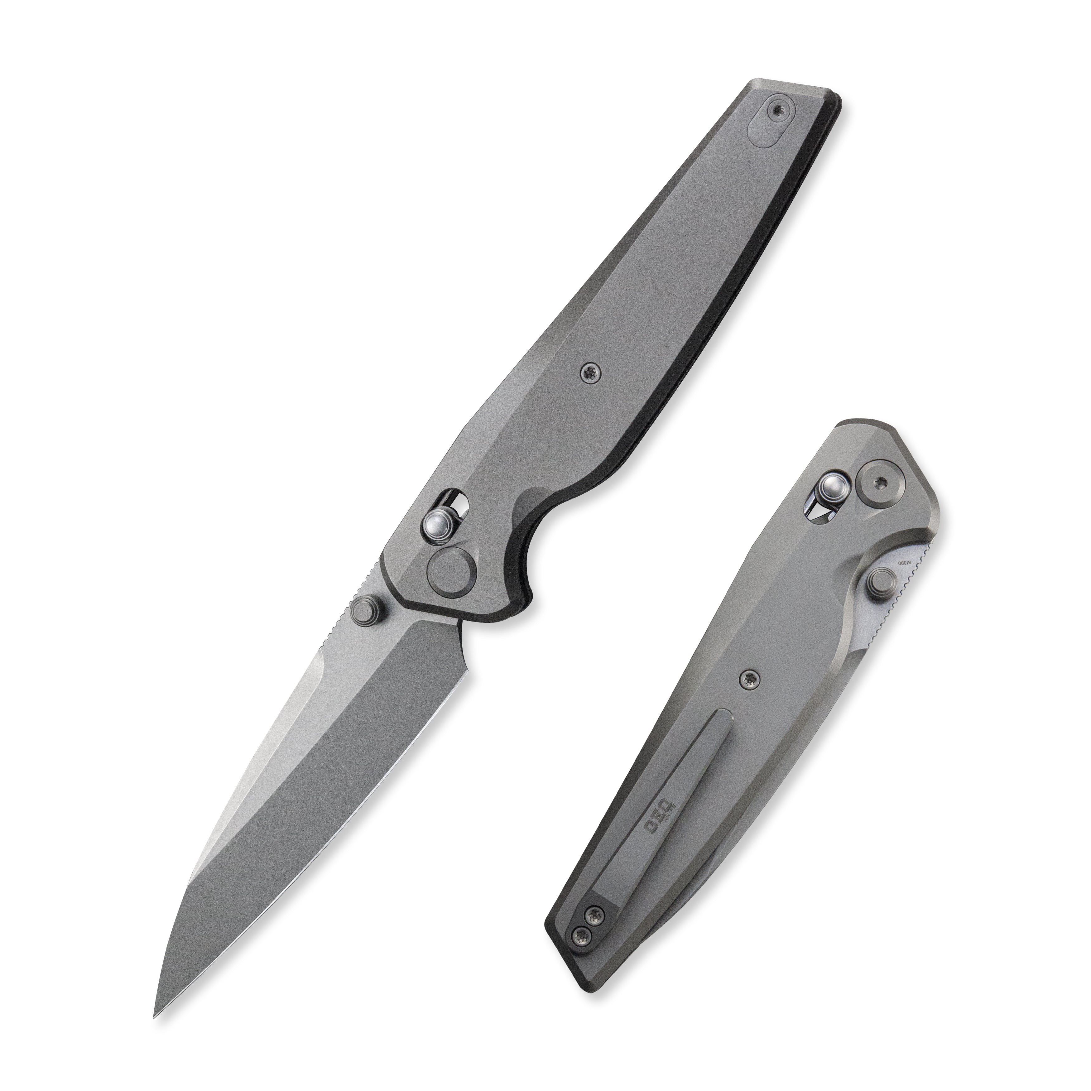 Geo knife FANTASM Axis lock Folding Knife Gray 6AL4V Titanium Handle 3.9" Stonewash Bohler M390 Blade GEO2505A