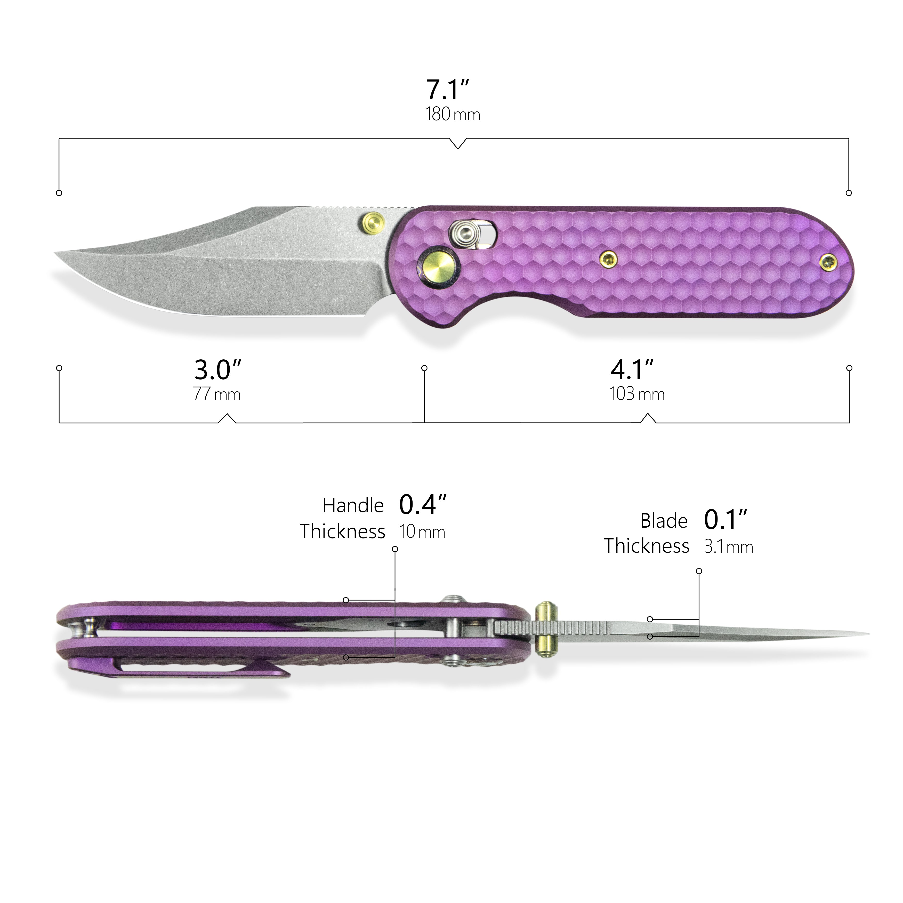 GEO Knife Ethereal Cutter Axis lock Folding Knife Purple 6AL4V Titanium Handle 3.0" Stonewash Bohler M390 Blade GEO2401I