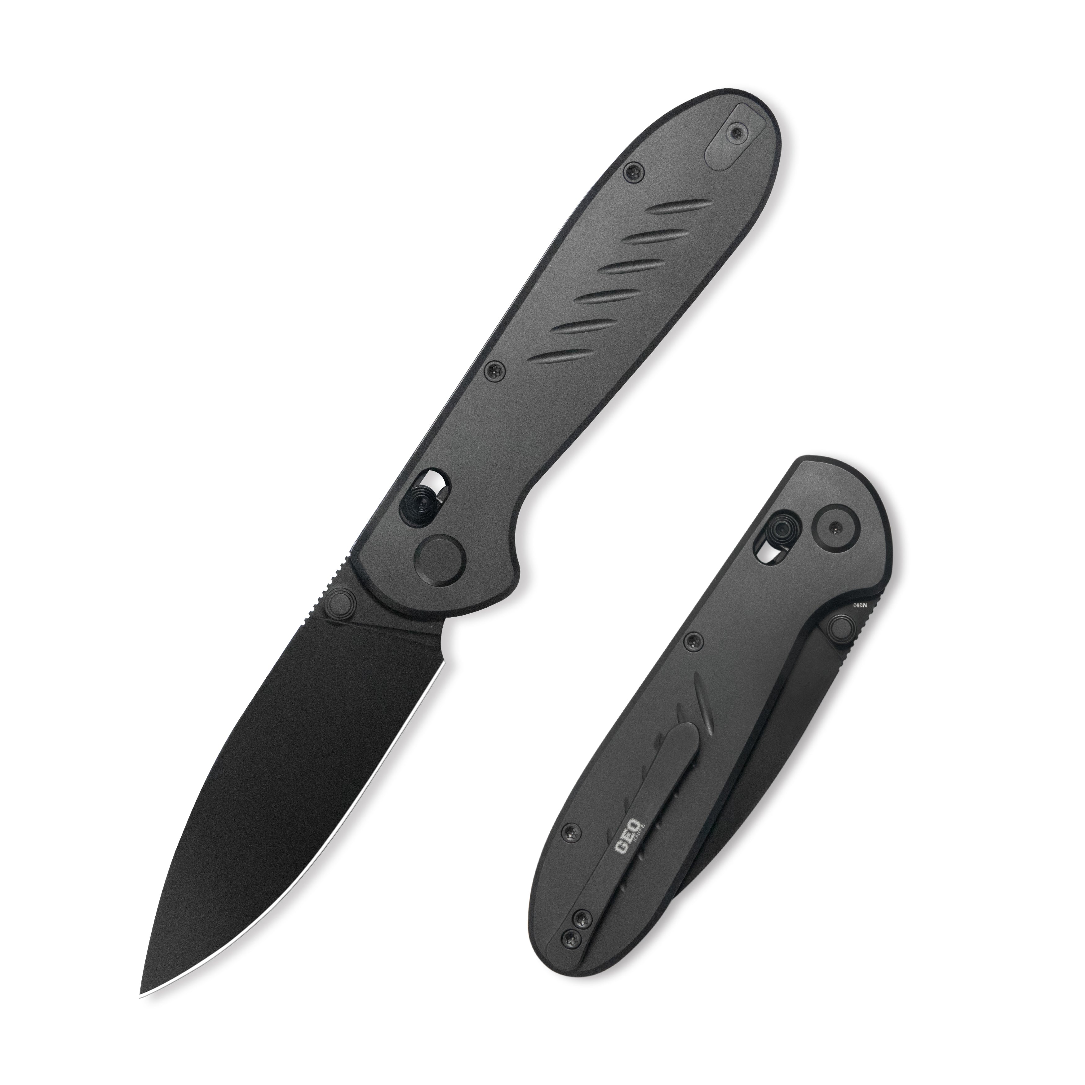 Geo knife Frost Axis lock Folding Knife Black DLC 6AL4V Titanium Handle 3.4" Black DLC Bohler M390 Blade GEO2501B