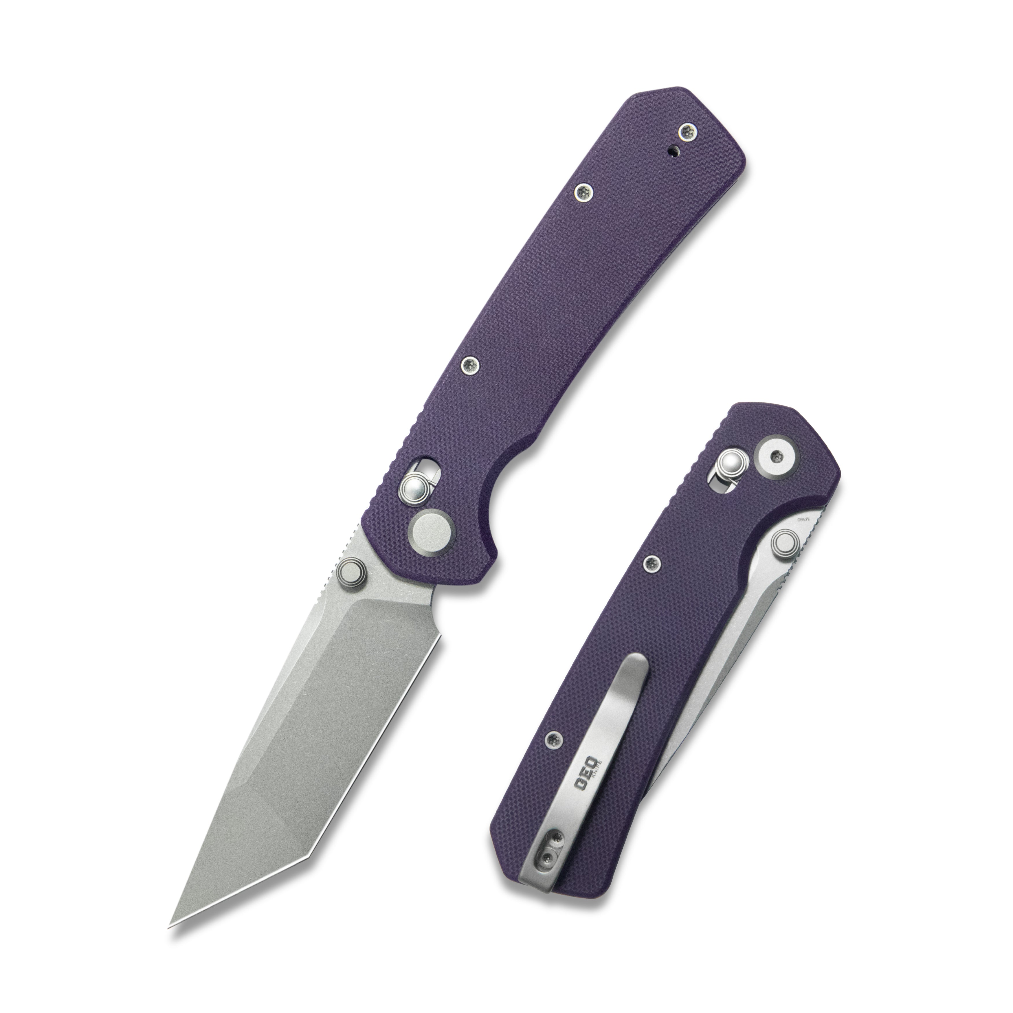 ( Pre-order ) GEO Knife Blaze Crossbar lock Folding Knife Purple G10 Handle 3.3" Stonewash Bohler M390 Blade GEO2503F