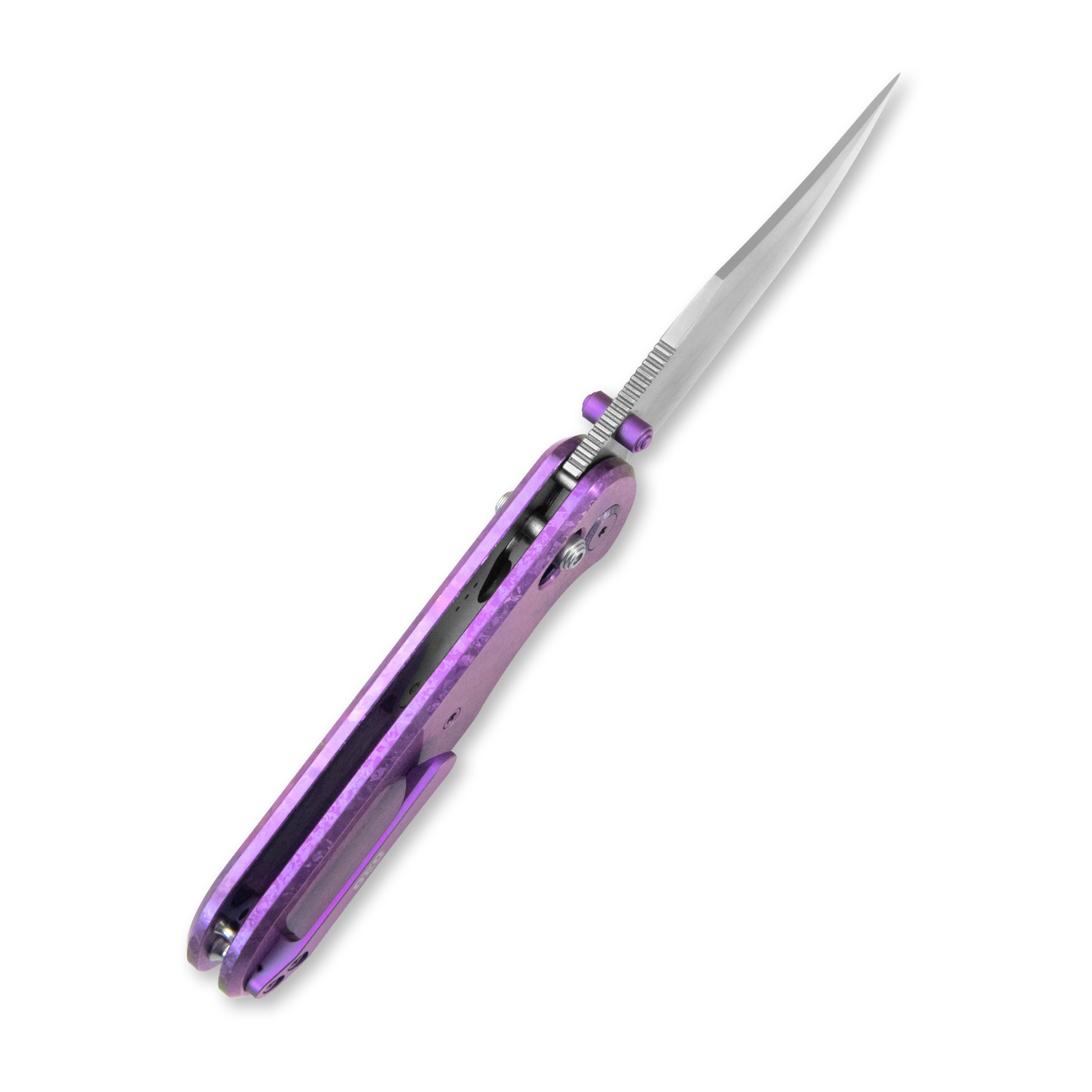 GEO Knife Ethereal Cutter Crossbar lock Folding Knife Purple Crystallized Titanium Handle 3.0" Stonewash Bohler M390 Blade GEO2401N