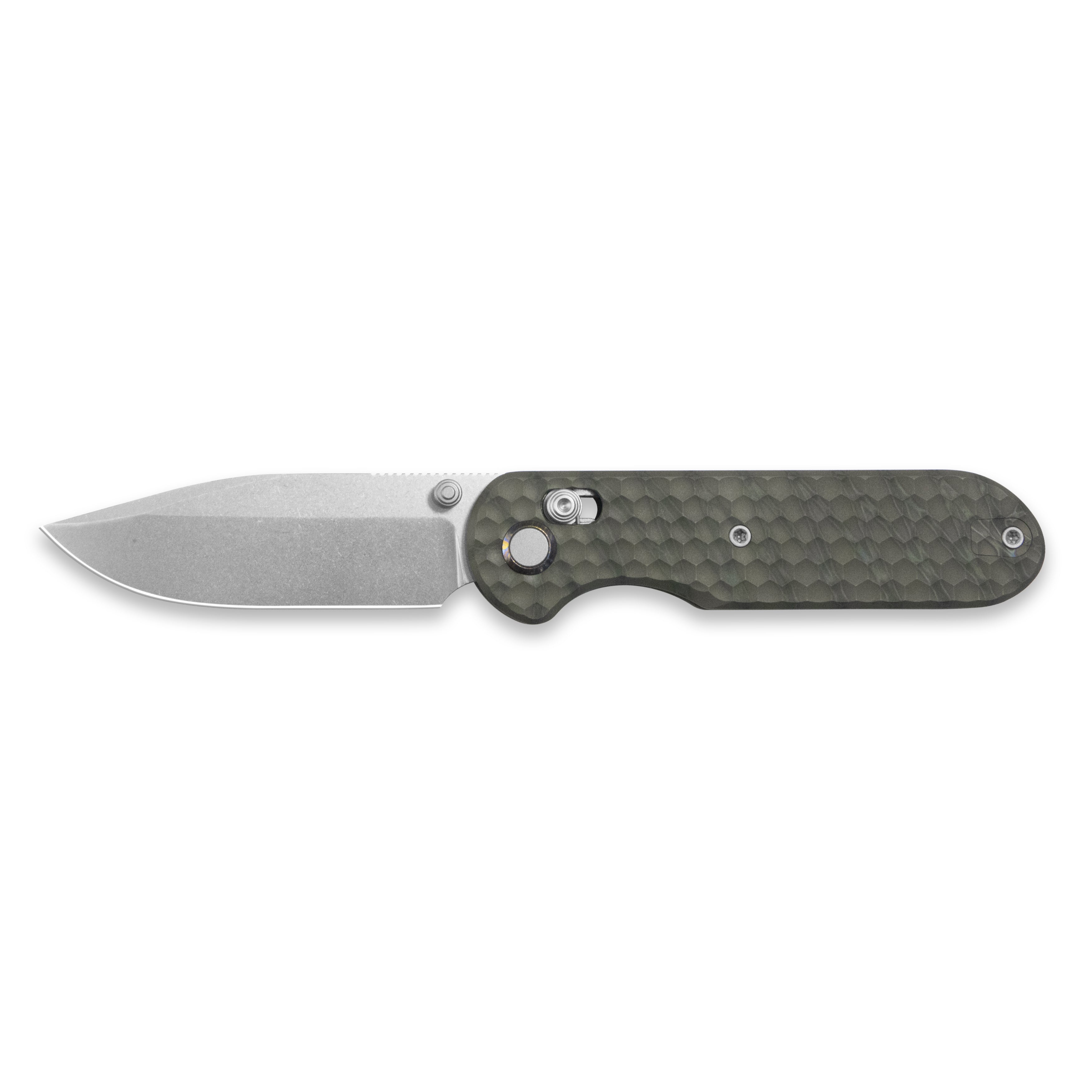 GEO Knife Ethereal Cutter Crossbar lock Folding Knife Tiger Stripe Pattern Flamed 6AL4V Titanium Handle 3.0" Stonewash Bohler M390 Blade GEO2402J