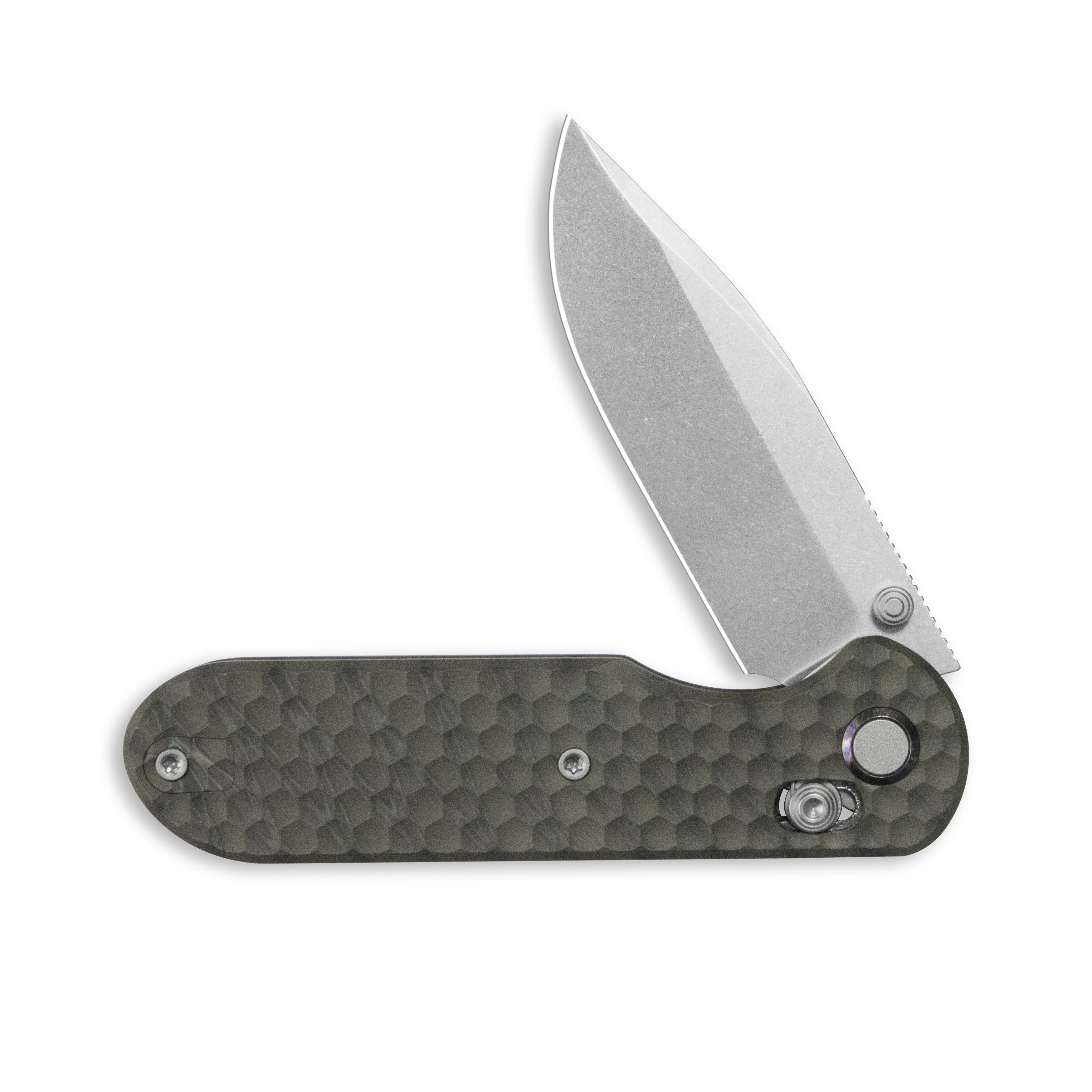 GEO Knife Ethereal Cutter Crossbar lock Folding Knife Tiger Stripe Pattern Flamed 6AL4V Titanium Handle 3.0" Stonewash Bohler M390 Blade GEO2402J