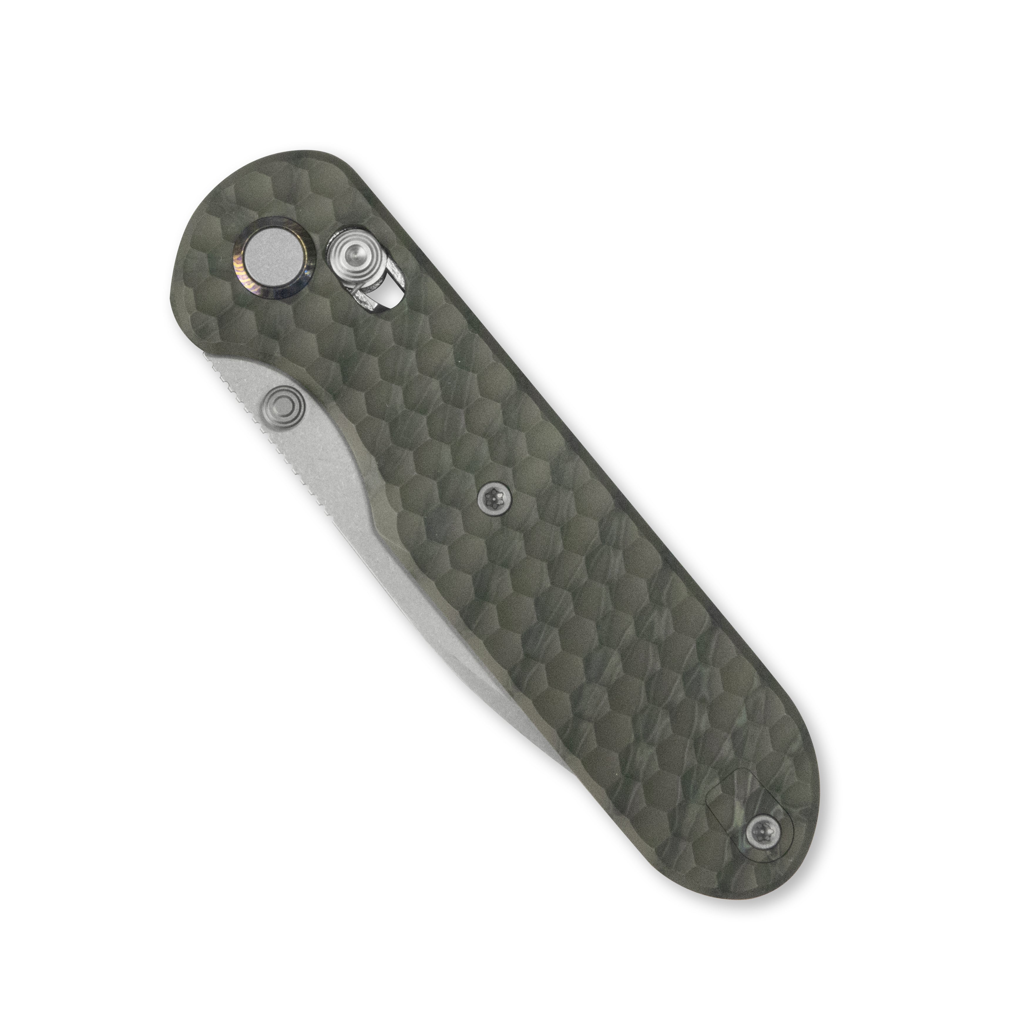 GEO Knife Ethereal Cutter Crossbar lock Folding Knife Tiger Stripe Pattern Flamed 6AL4V Titanium Handle 3.0" Stonewash Bohler M390 Blade GEO2402J