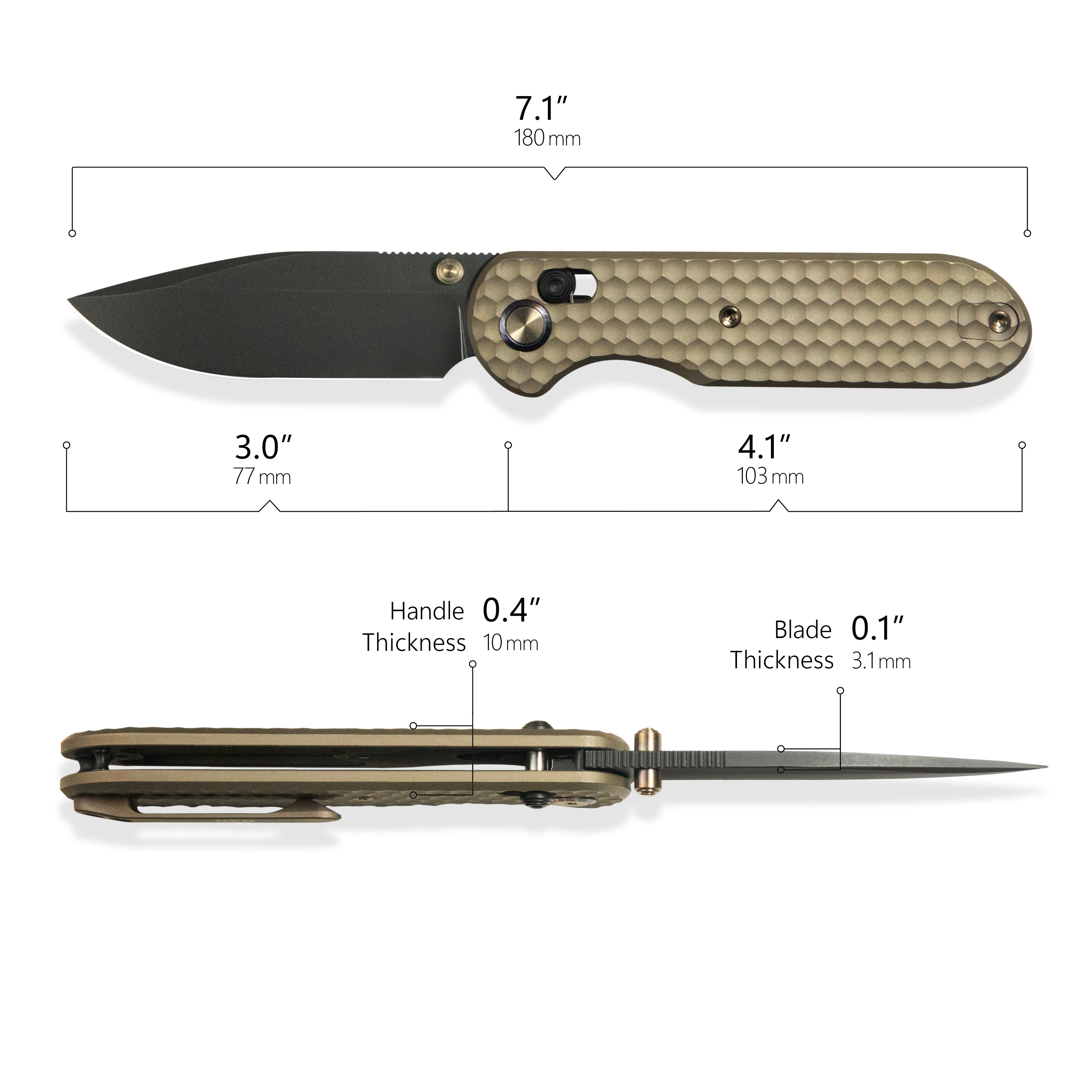 GEO Knife Ethereal Cutter Axis Lock Folding Knife Bronze 6AL4V Titanium Handle 3.0" Blackwash Bohler M390 Blade GEO2402B