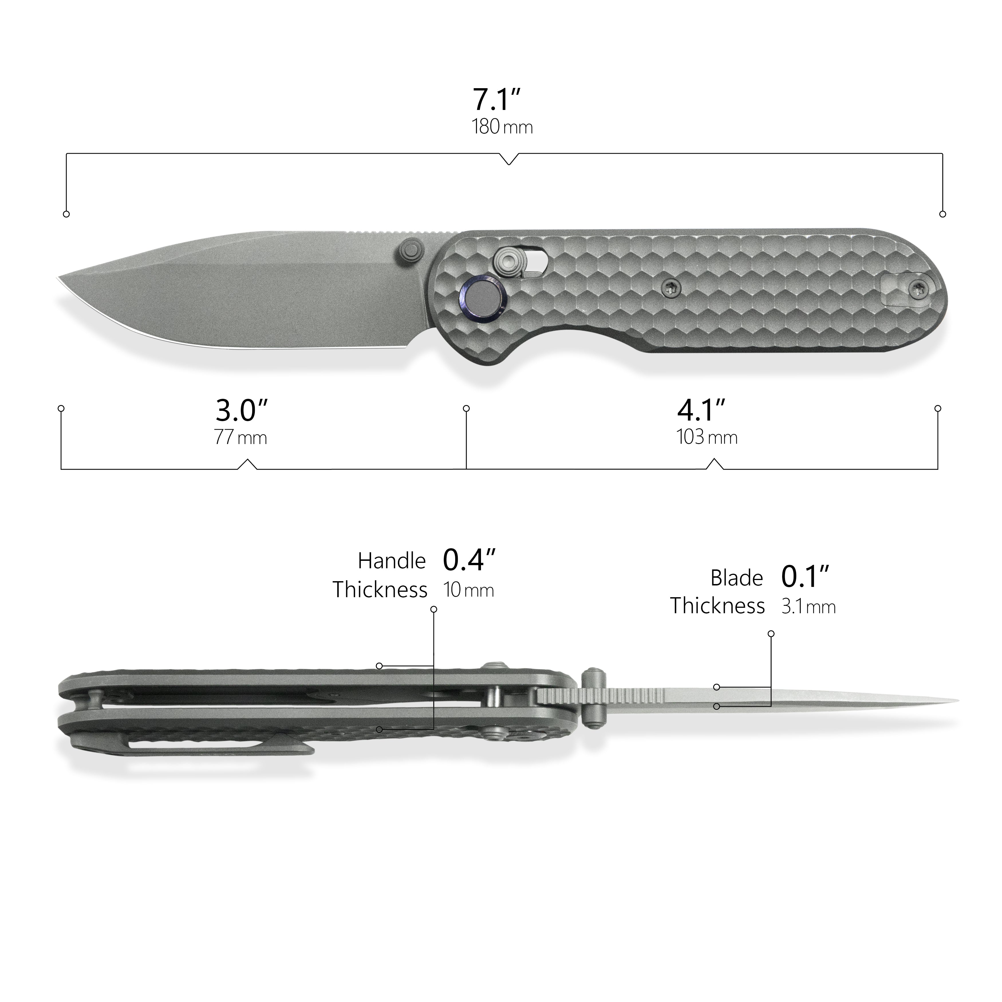 Geo knife Ethereal Cutter Axis lock Folding Knife Gray 6AL4V Titanium Handle 3.0" Darkwash Bohler M390 Blade GEO2402C