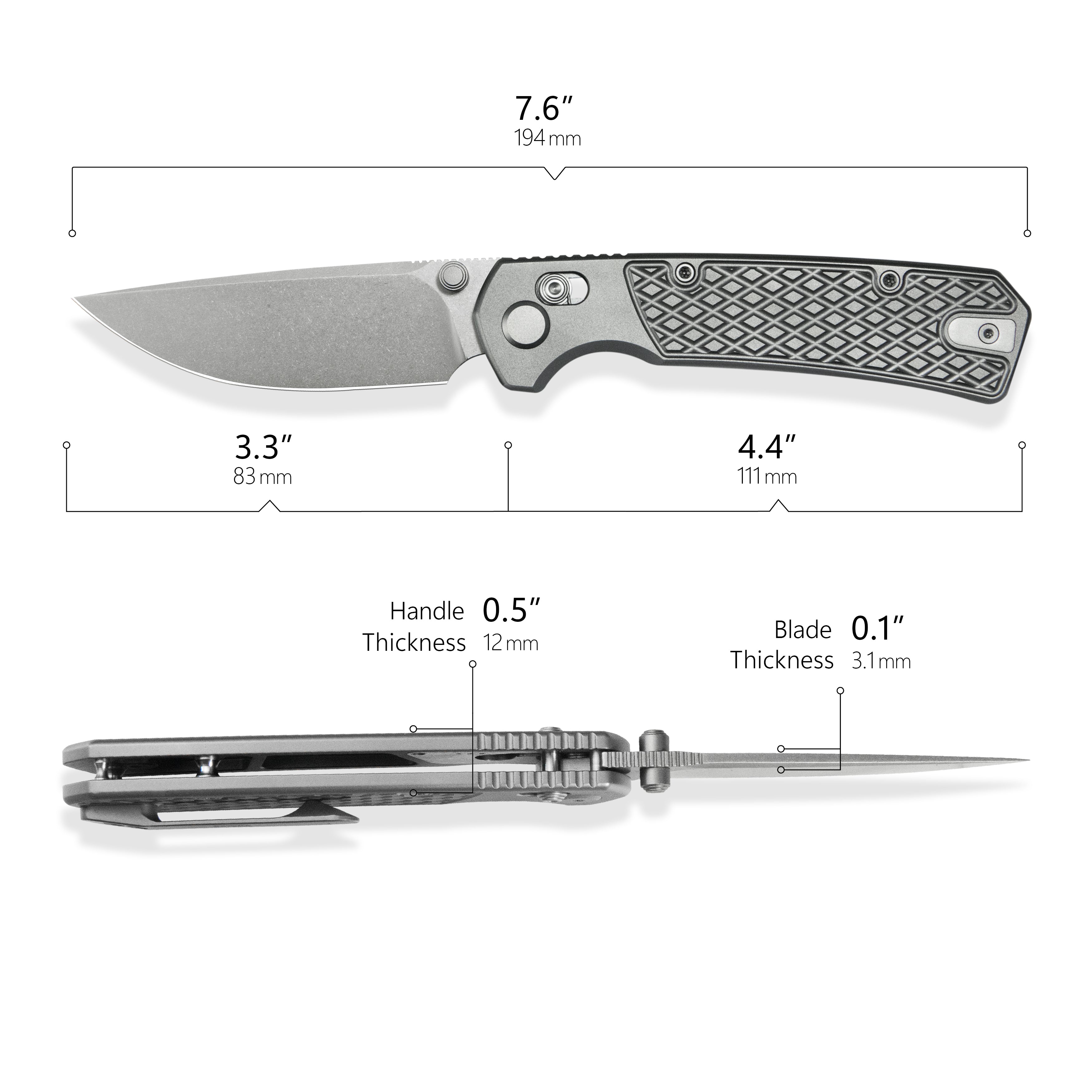 GEO Knife Blaze Crossbar lock Folding Knife Gray 6AL4V Titanium Handle 3.3" Stonewash Bohler M390 Blade GEO2502A