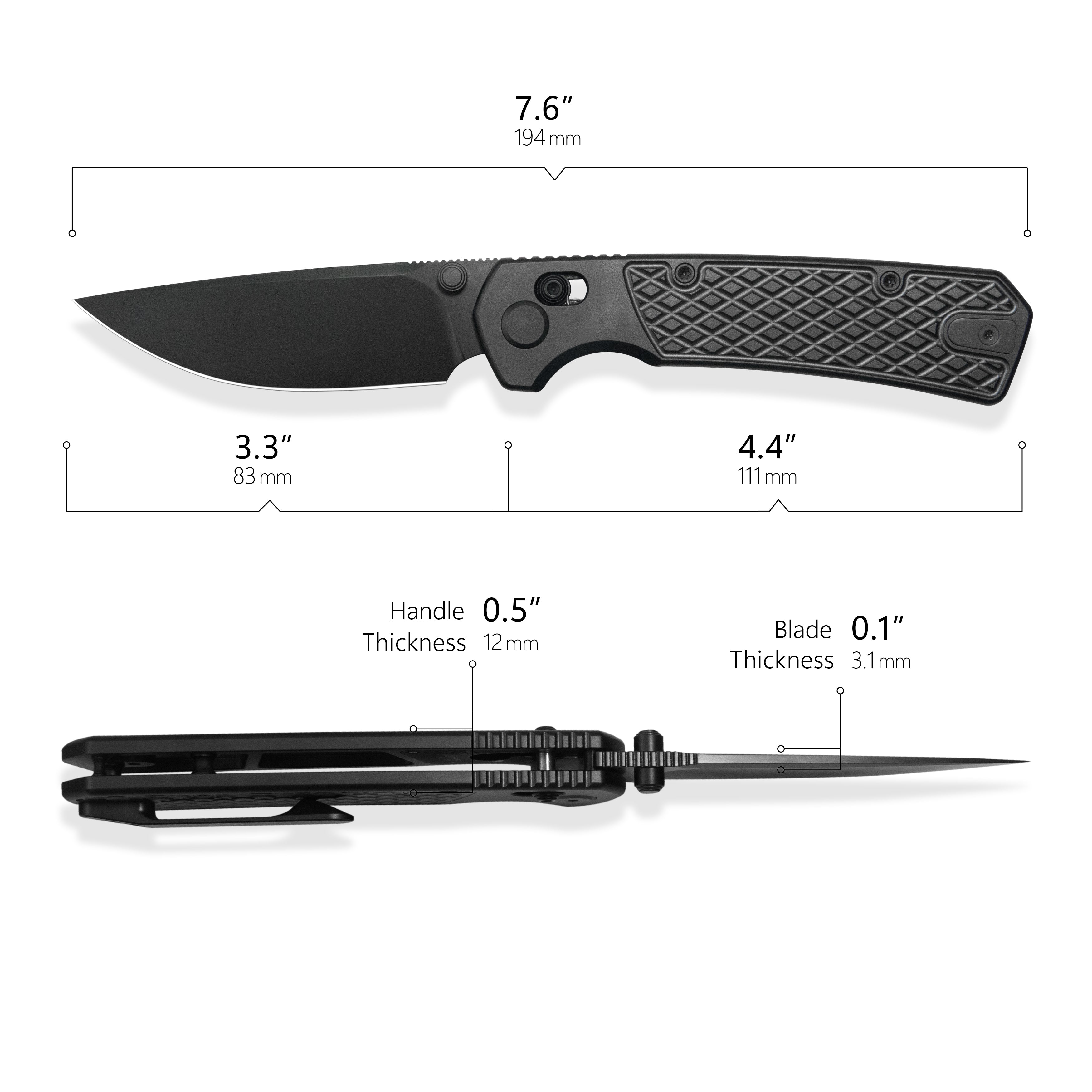 GEO Knife Blaze Crossbar lock Folding Knife Black DLC 6AL4V Titanium Handle 3.3" Black DLC Bohler M390 Blade GEO2502B
