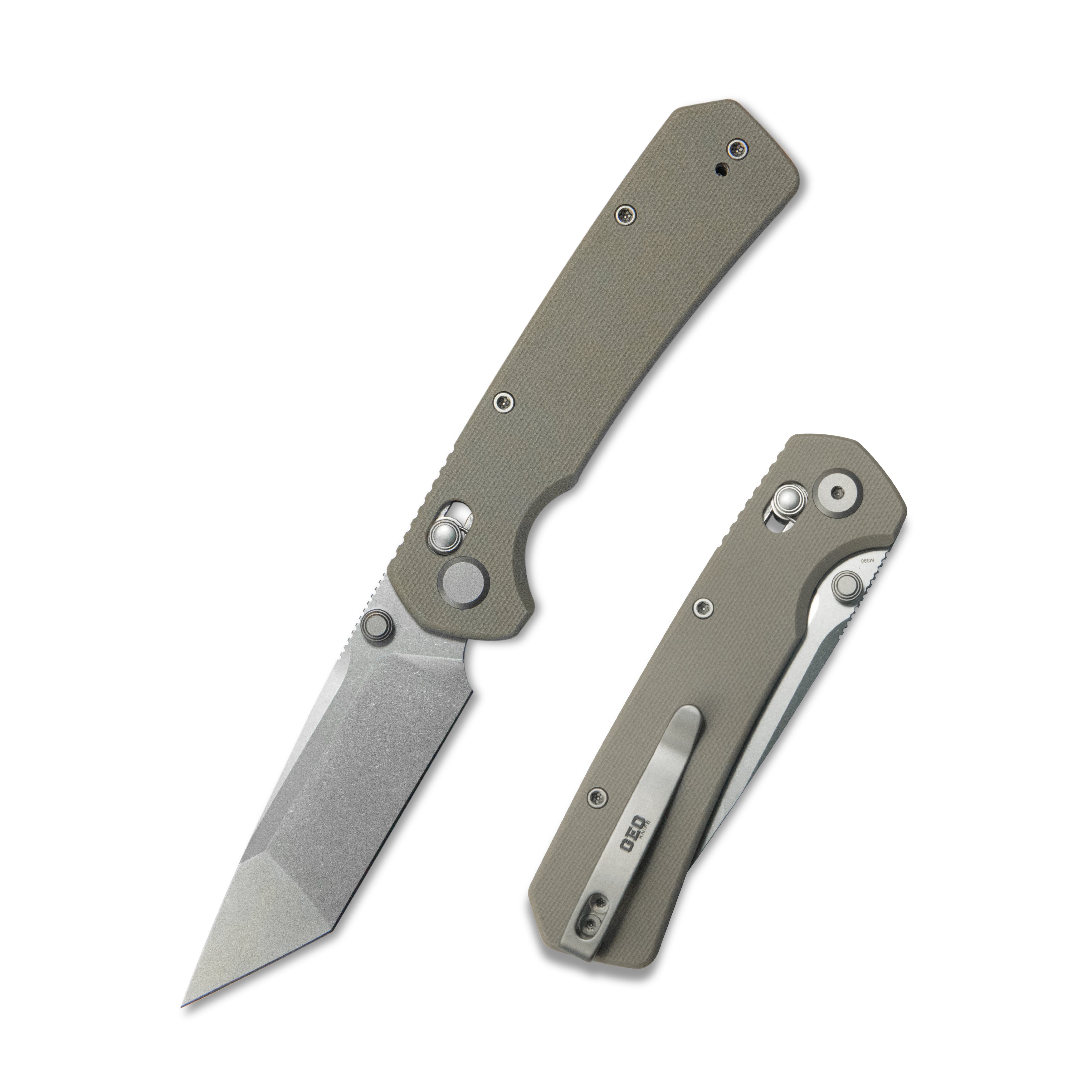 (Pre-order): GEO Knife Blaze Axis lock Folding Knife Khaki G10 Handle 3.3" Stonewash Bohler M390 Blade GEO2503I