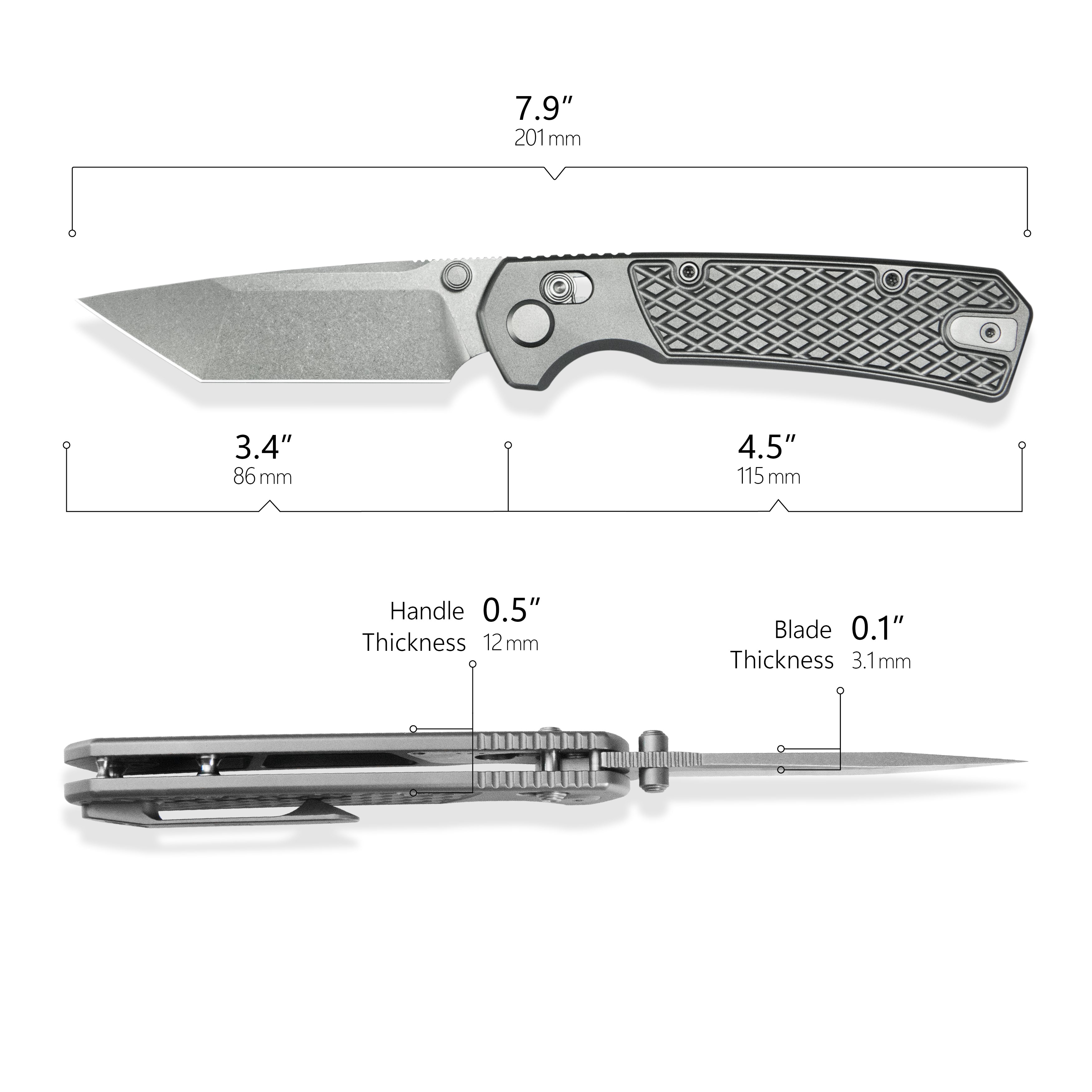 GEO Knife Blaze Crossbar lock Folding Knife Gray 6AL4V Titanium Handle 3.3" Stonewash Bohler M390 Blade GEO2503A