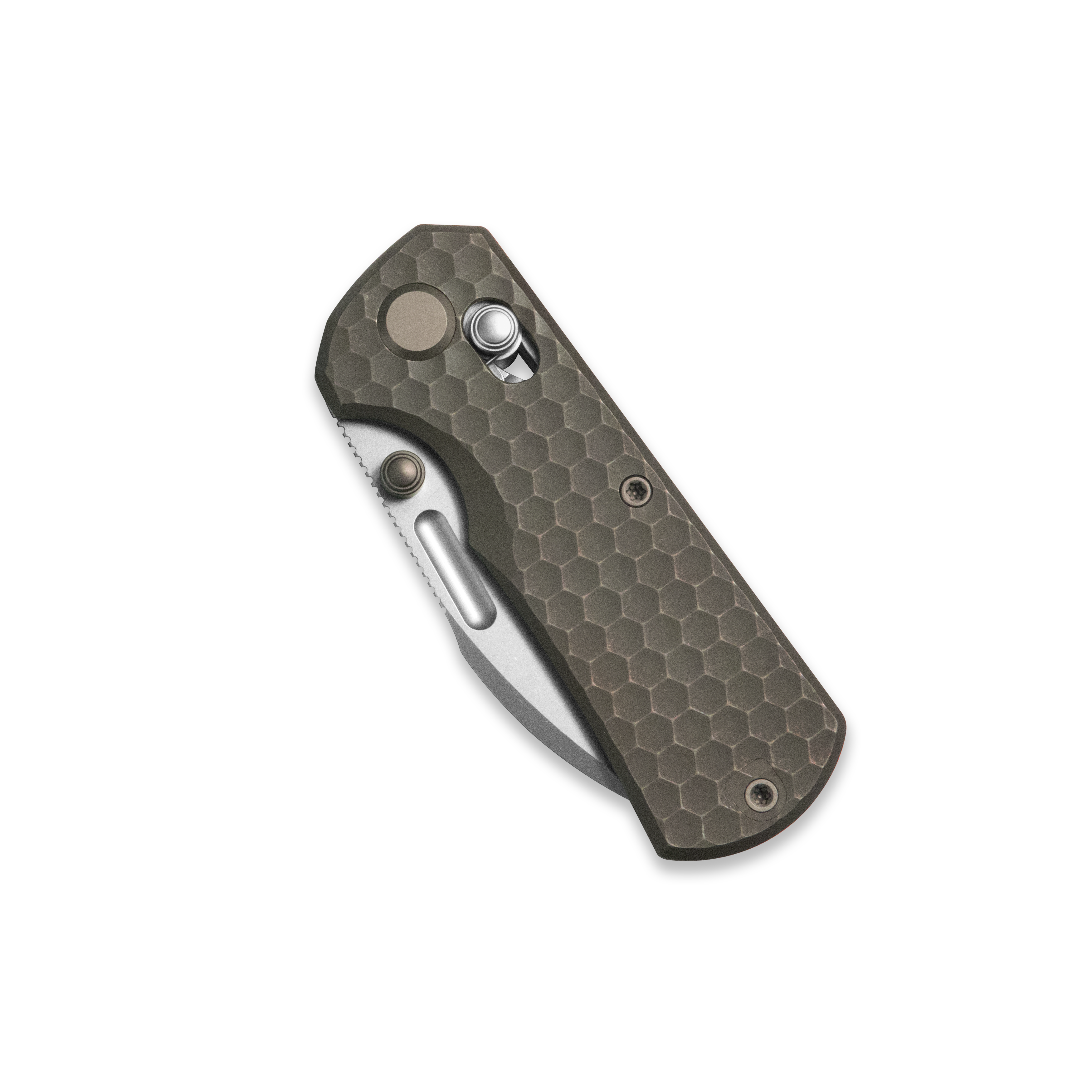 GEO Knife Belluf Crossbar lock Folding Knife Bronze 6AL4V Titanium Handle 2.4" Stonewash Bohler M390 Blade GEO2508I