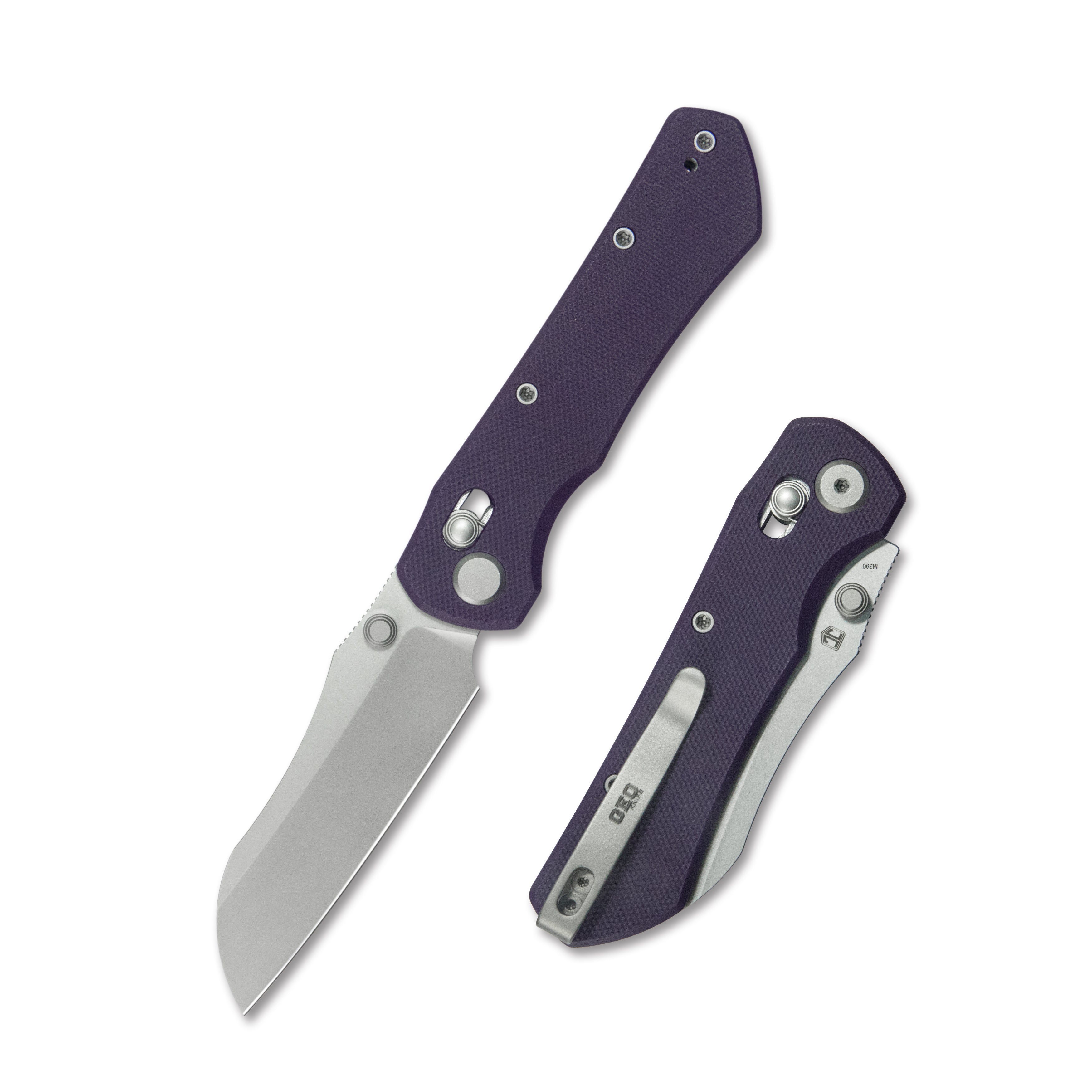 (Pre-order): GEO Knife Komodo Axis lock Folding Knife Purple G10 Handle 3.1" Stonewash Bohler M390 Blade GEO2509G
