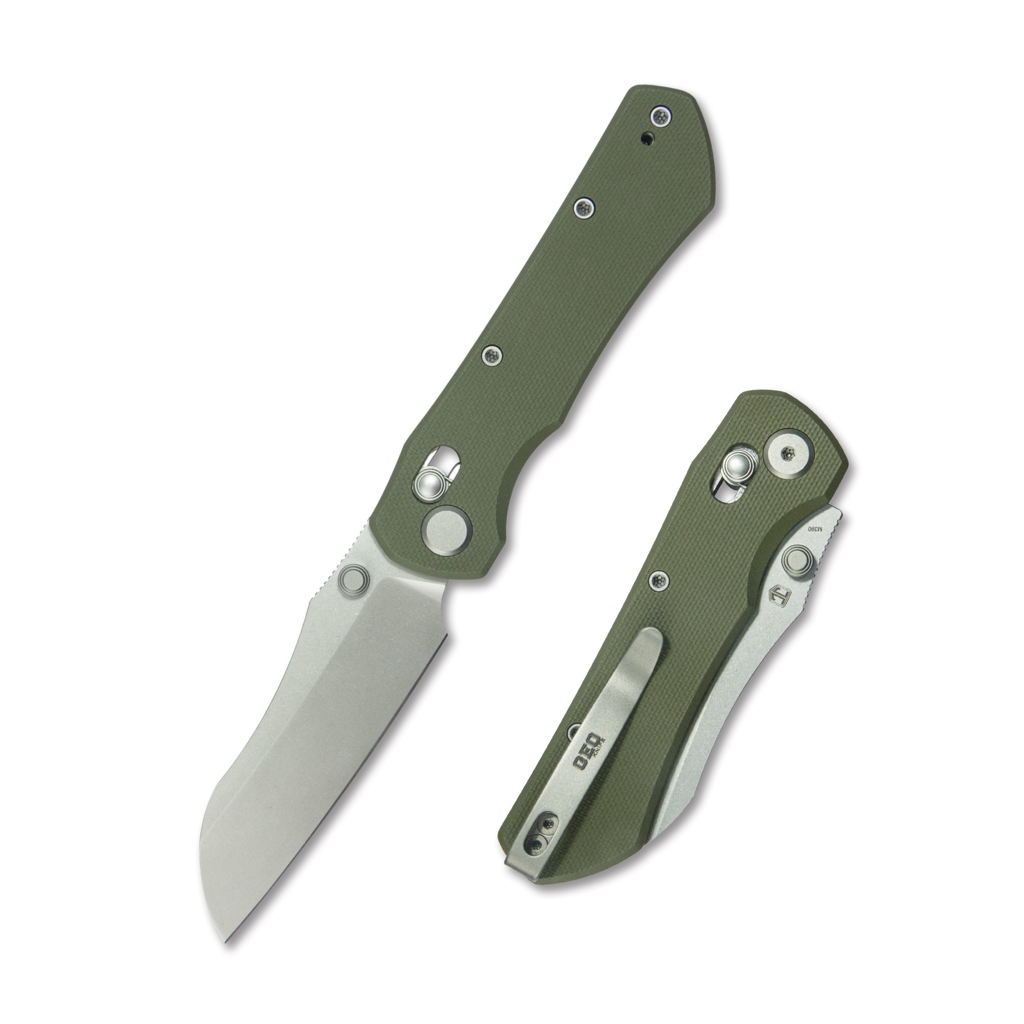 (Pre-order): GEO Knife Komodo Axis lock Folding Knife Green G10 Handle 3.1" Stonewash Bohler M390 Blade GEO2509I