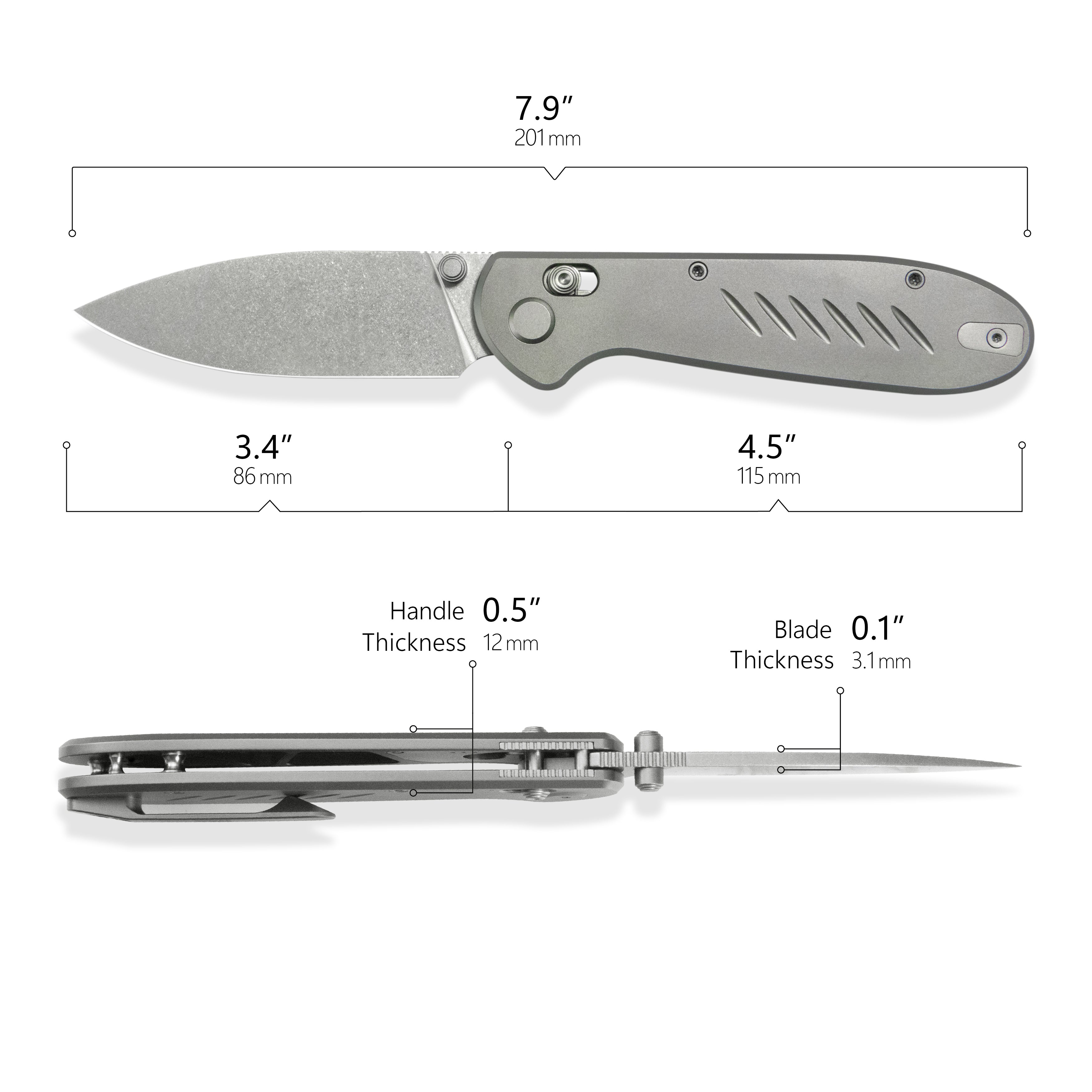 GEO Knife Frost Crossbar lock Folding Knife Gray 6AL4V Titanium Handle 3.4" Stonewash Bohler M390 Blade GEO2501A