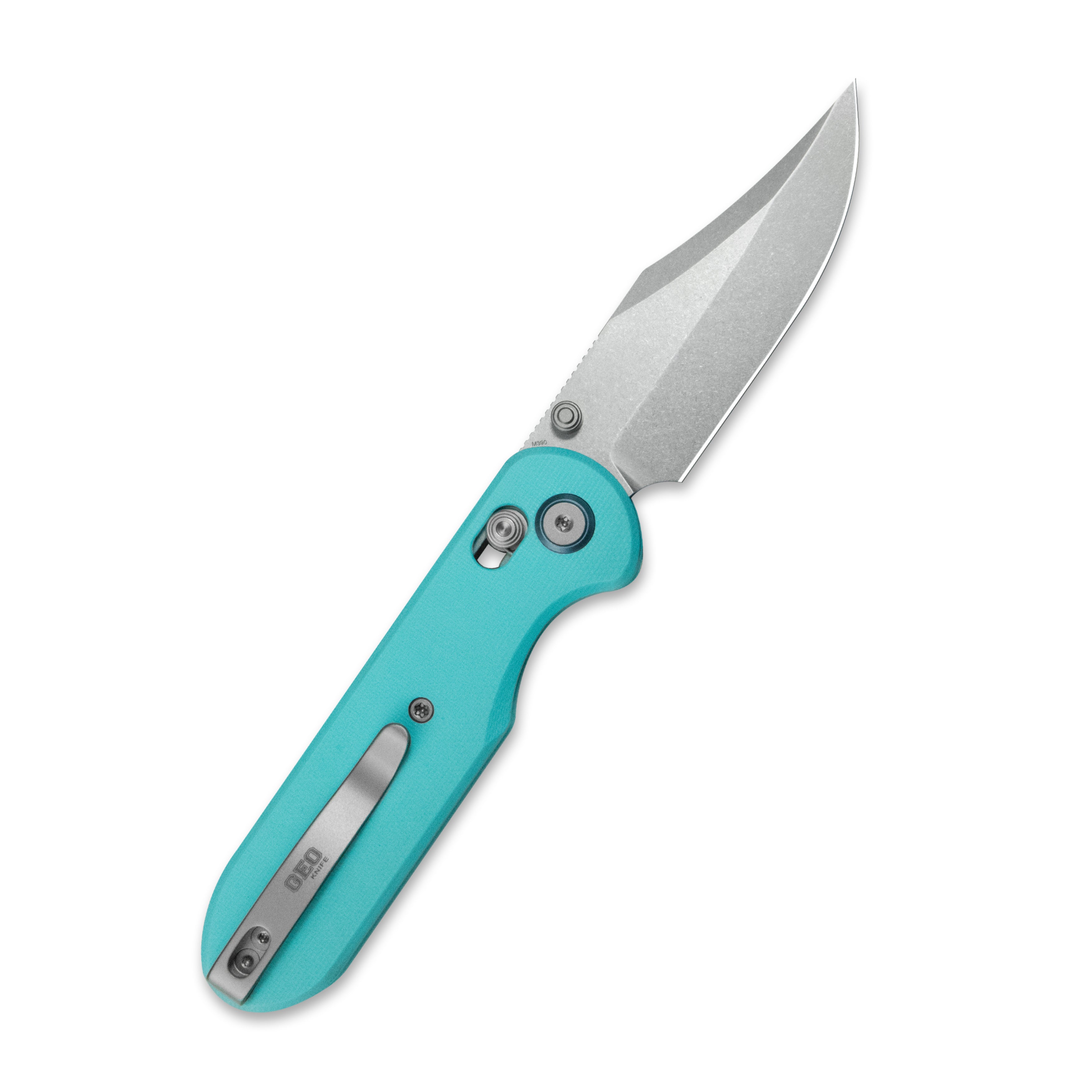 GEO Knife Ethereal Cutter Crossbar lock Folding Knife Tiffany Blue G10 Handle 3.0" Stonewash Bohler M390 Blade GEO2401G