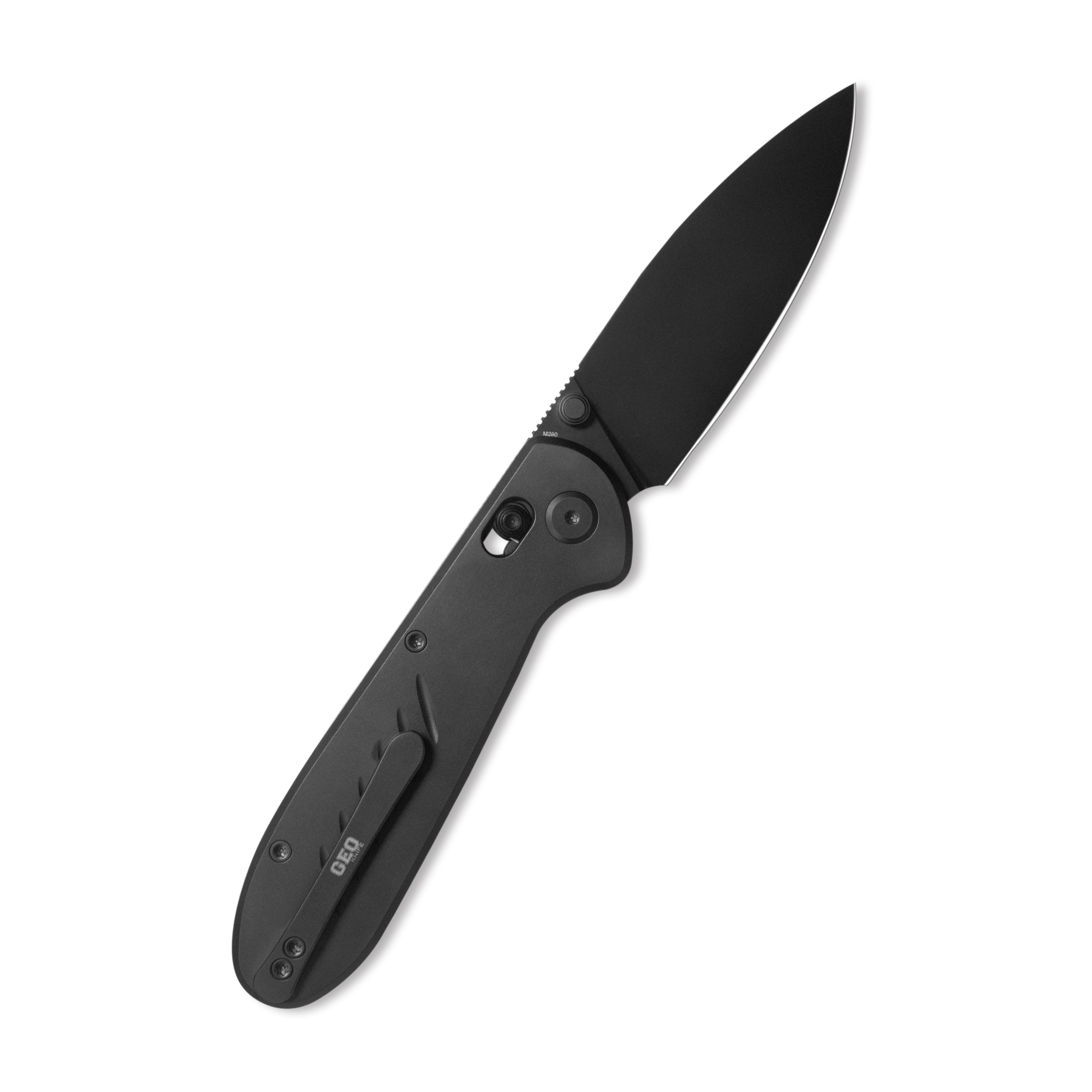 GEO Knife Frost Crossbar lock Folding Knife Black DLC 6AL4V Titanium Handle 3.4" Black DLC Bohler M390 Blade GEO2501B