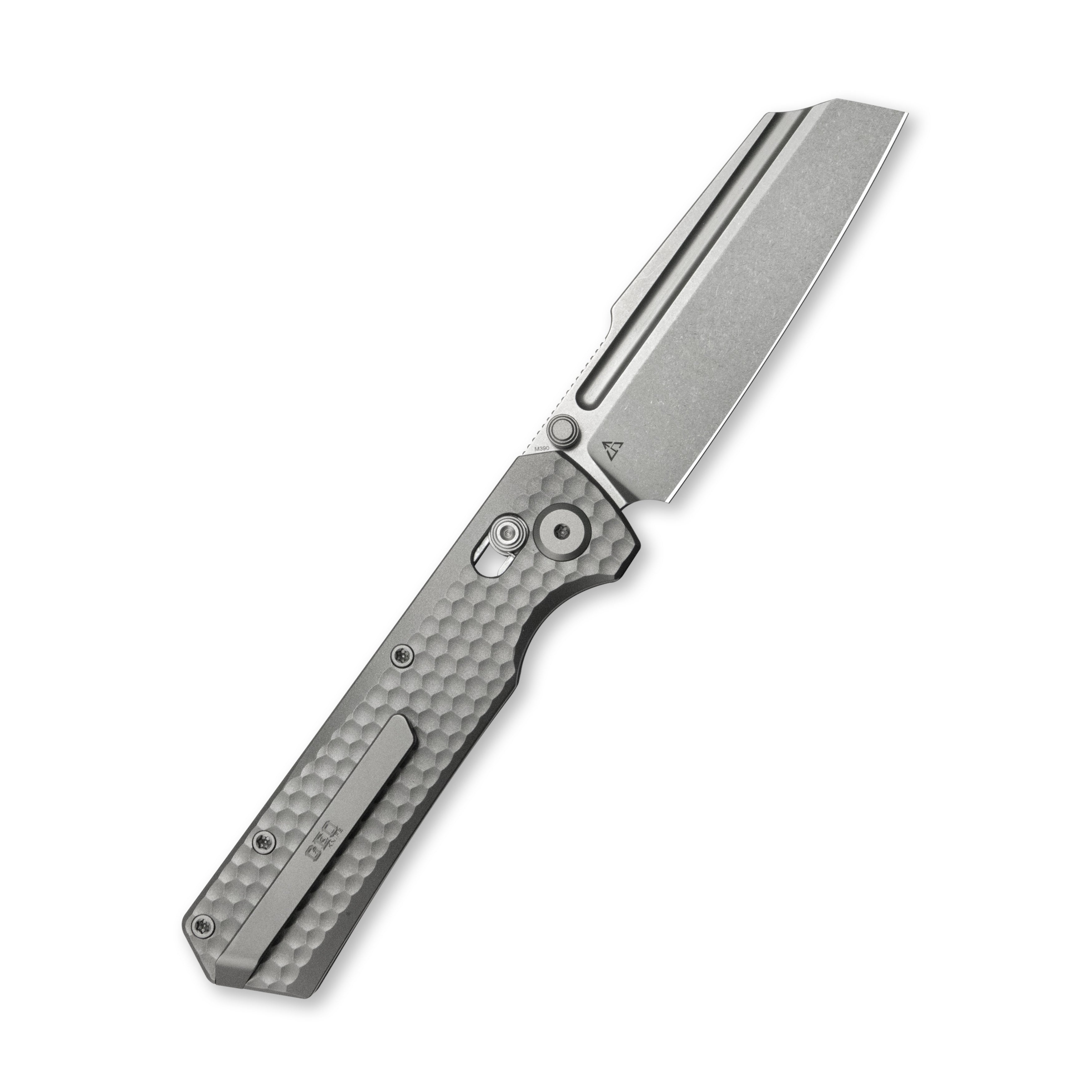 GEO Knife Noxiz Crossbar lock Folding Knife Gray 6AL4V Titanium Handle 3.1" Stonewash Bohler M390 Blade GEO2506A
