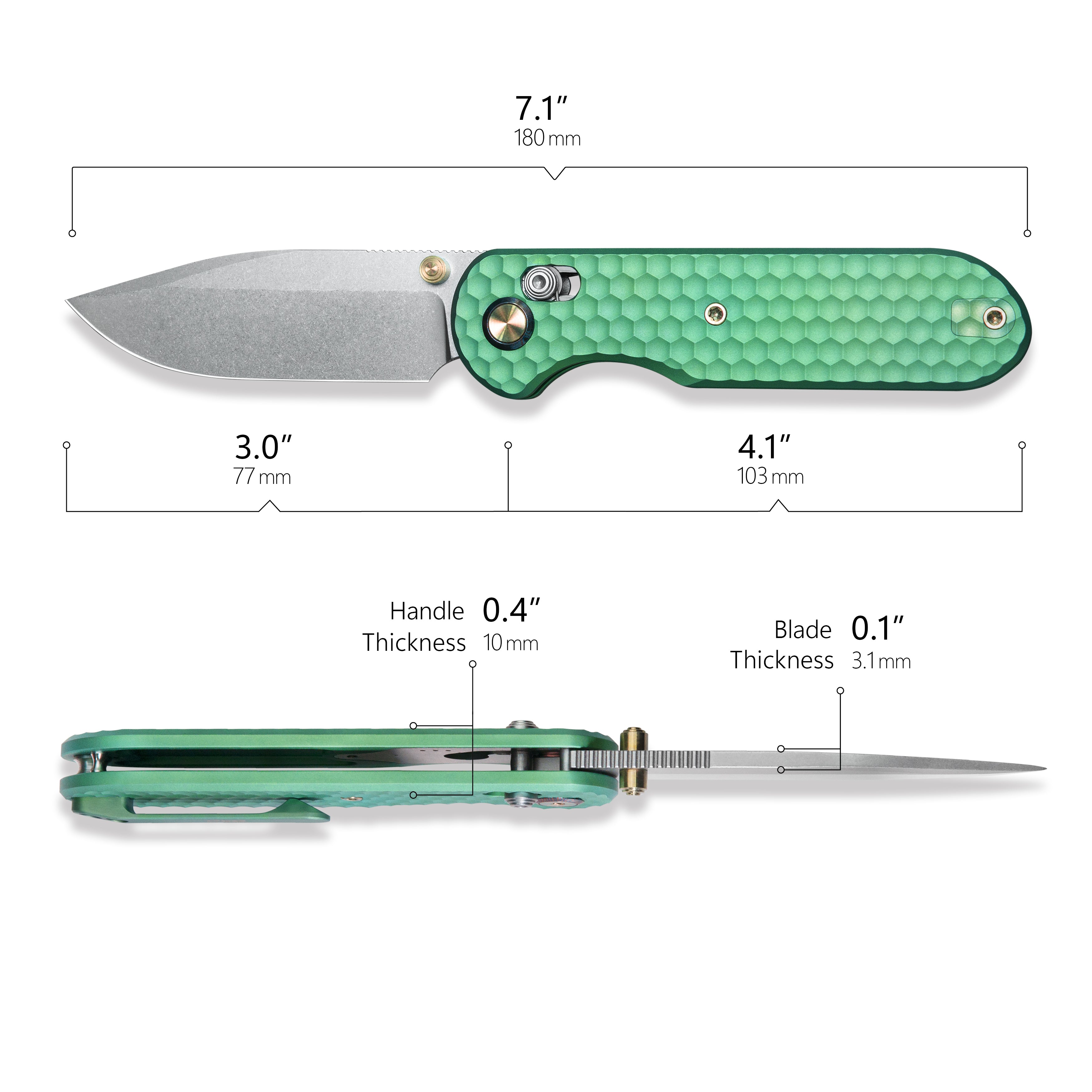 GEO Knife Ethereal Cutter Axis lock Folding Knife Green 6AL4V Titanium Handle 3.0" Stonewash Bohler M390 Blade GEO2402H