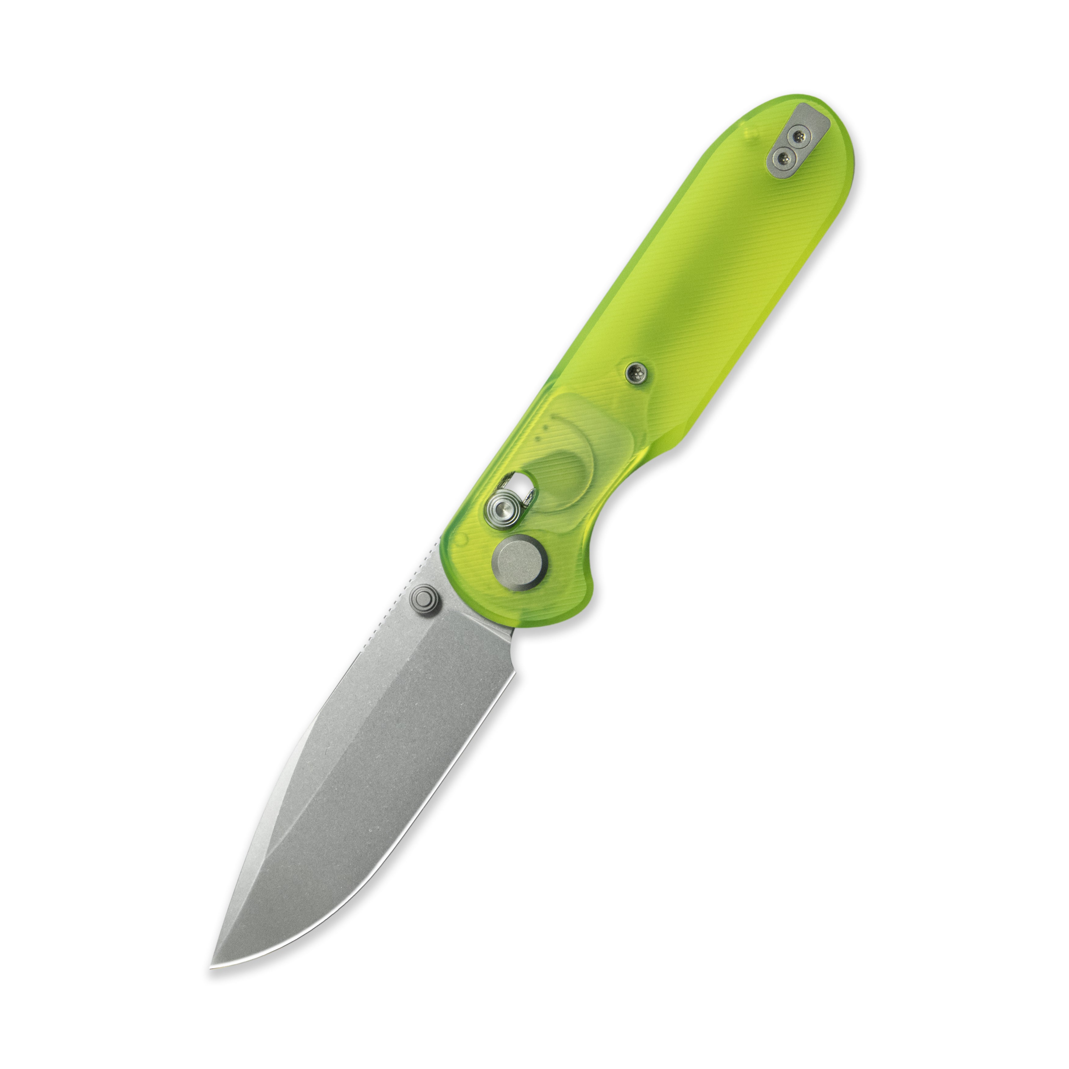 Blade HQ Exclusives SKU : GEO Knife Ethereal Cutter Crossbar lock Folding Knife Green Acrylic Handle 3.0" Stonewash CPM S90V Blade GEO2402O