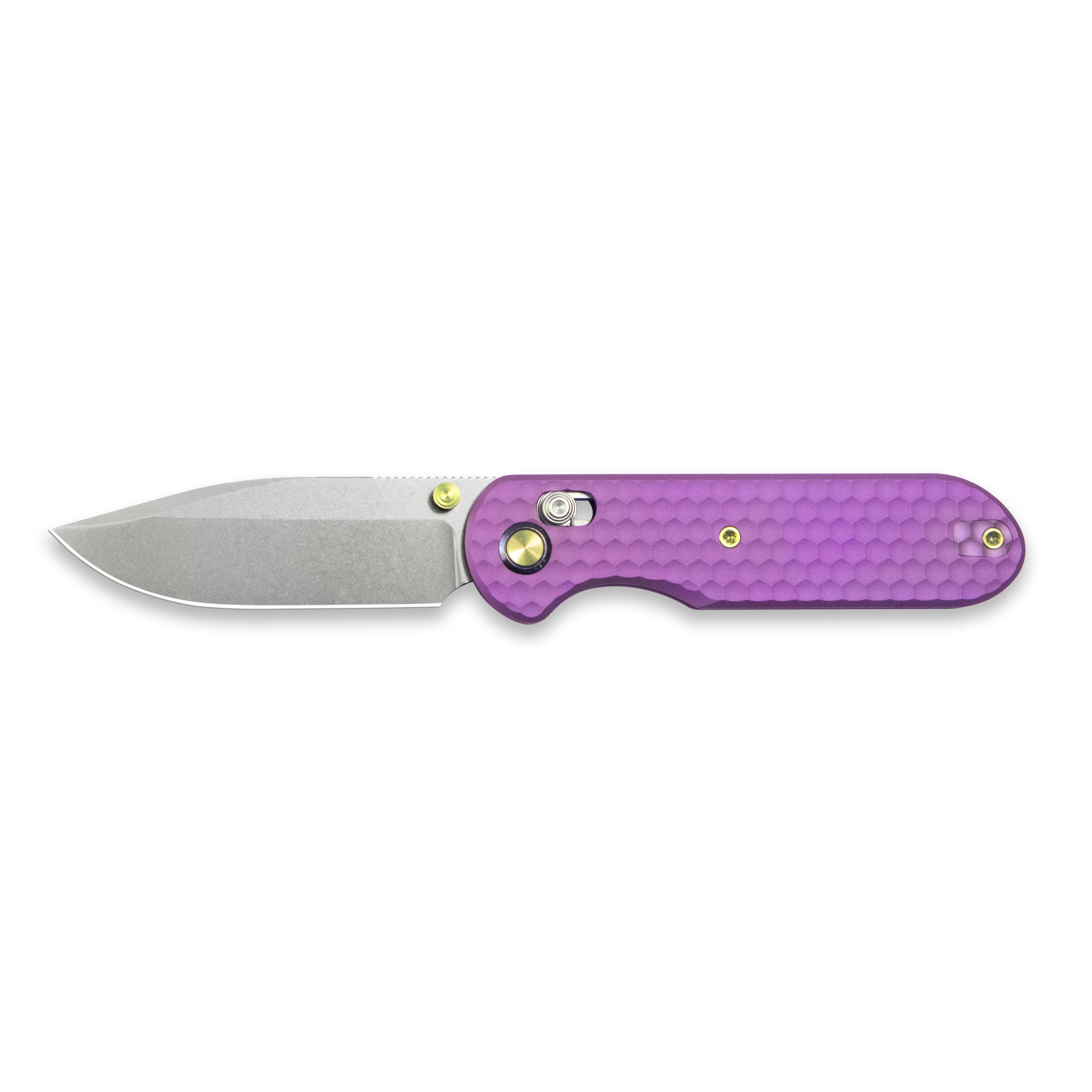 GEO Knife Ethereal Cutter Crossbar lock Folding Knife Purple 6AL4V Titanium Handle 3.0" Stonewash Bohler M390 Blade GEO2402I