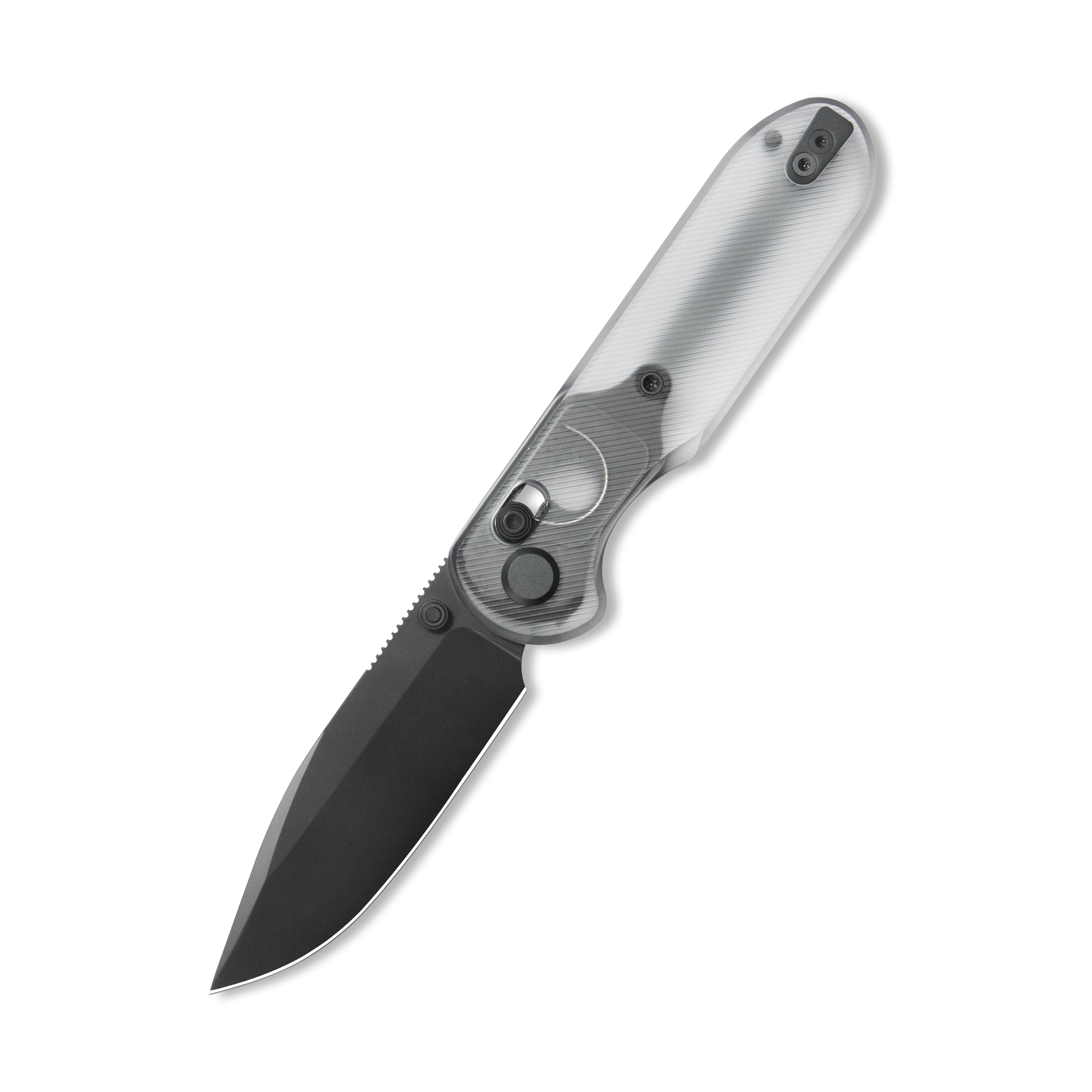Blade HQ Exclusives SKU : GEO Knife Ethereal Cutter Crossbar lock Folding Knife Clean Acrylic Handle 3.0" Black DLC CPM S90V Blade GEO2402P