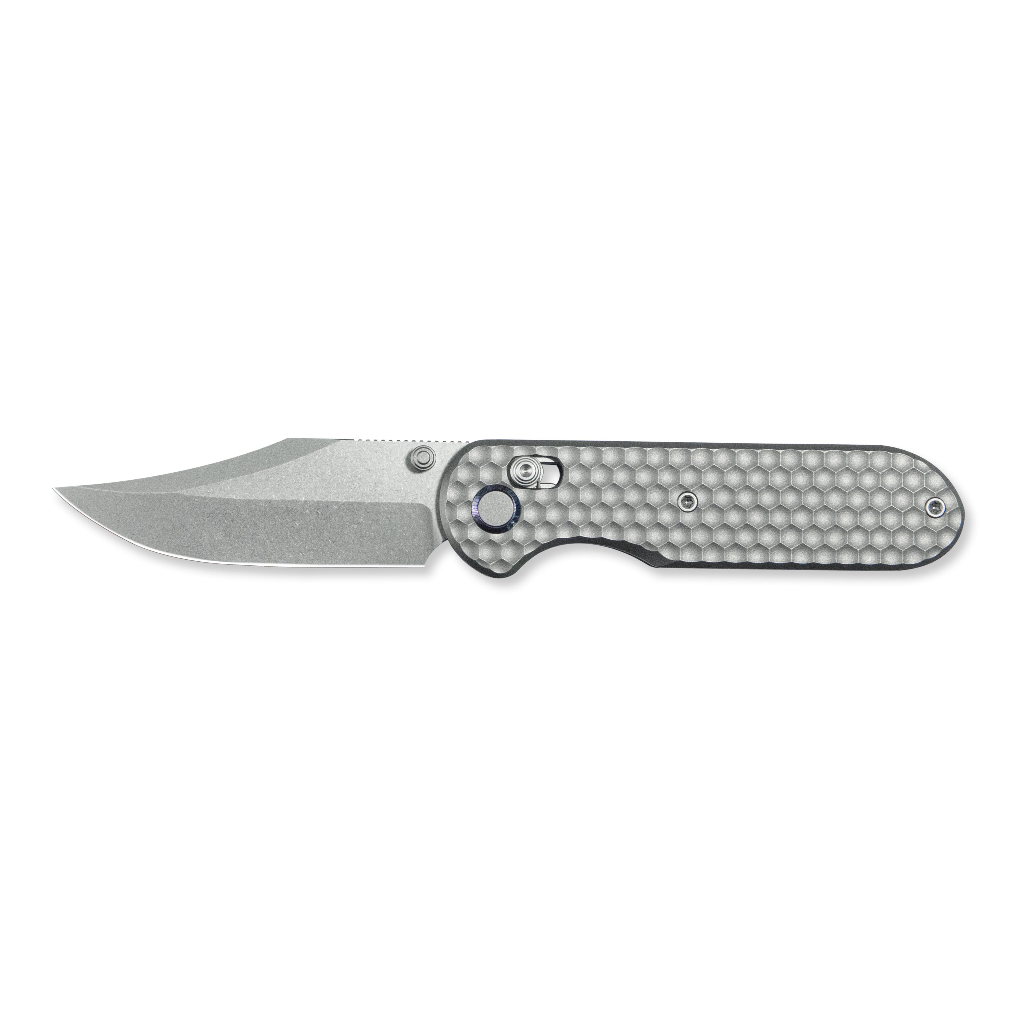 GEO Knife Ethereal Cutter Crossbar lock Folding Knife Gray 6AL4V Titanium Handle 3.0" Stonewash Bohler M390 Blade GEO2401A