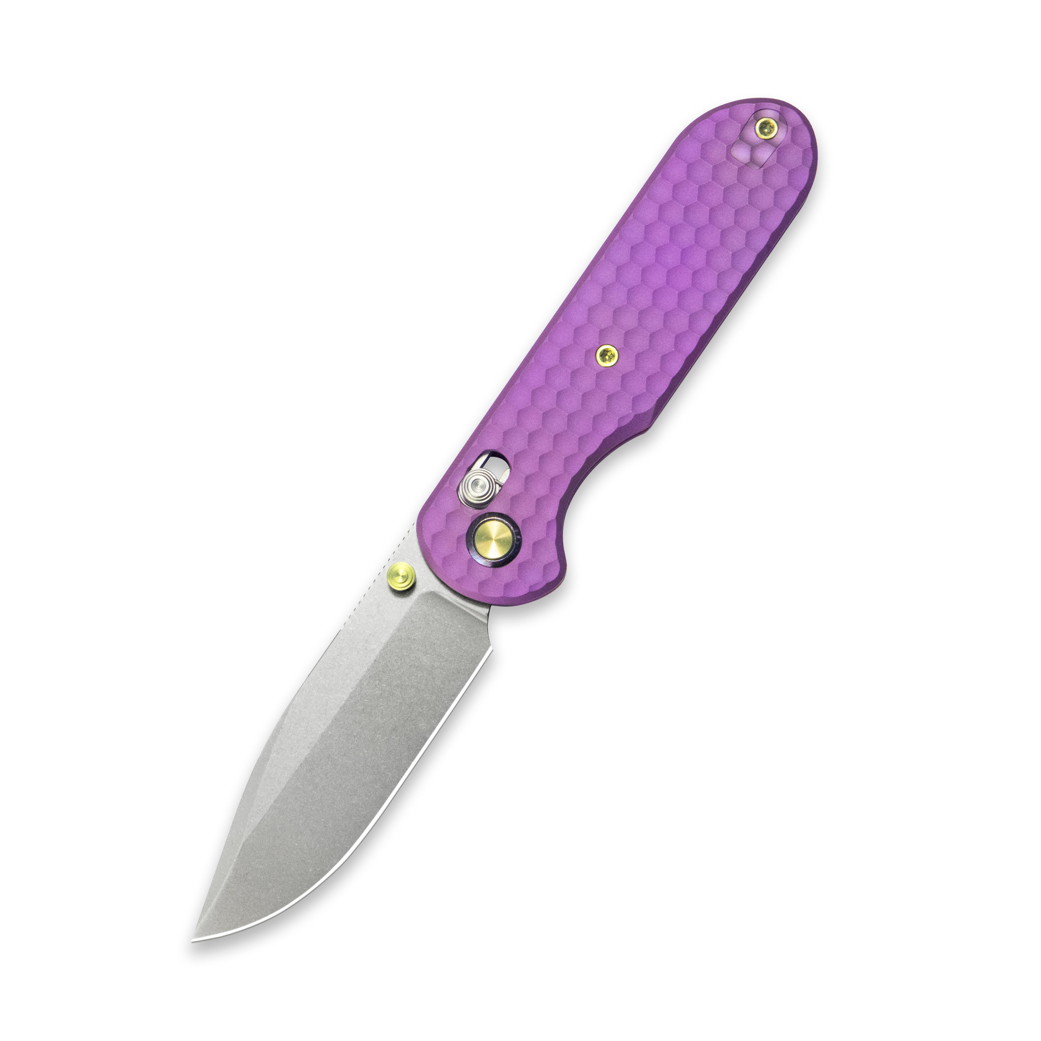 GEO Knife Ethereal Cutter Crossbar lock Folding Knife Purple 6AL4V Titanium Handle 3.0" Stonewash Bohler M390 Blade GEO2402I