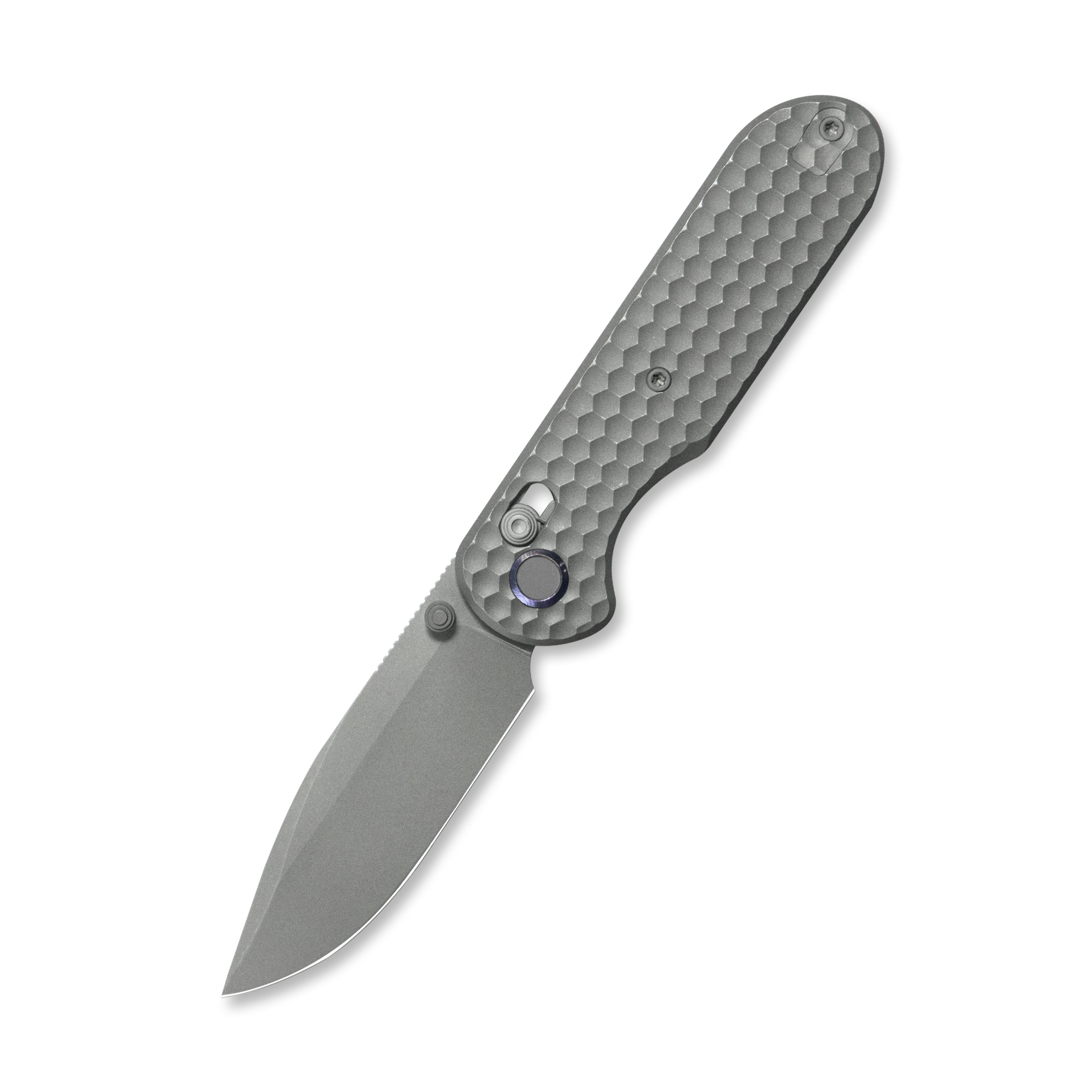 GEO Knife Ethereal Cutter Crossbar lock Folding Knife Gray 6AL4V Titanium Handle 3.0" Darkwash Bohler M390 Blade GEO2402C