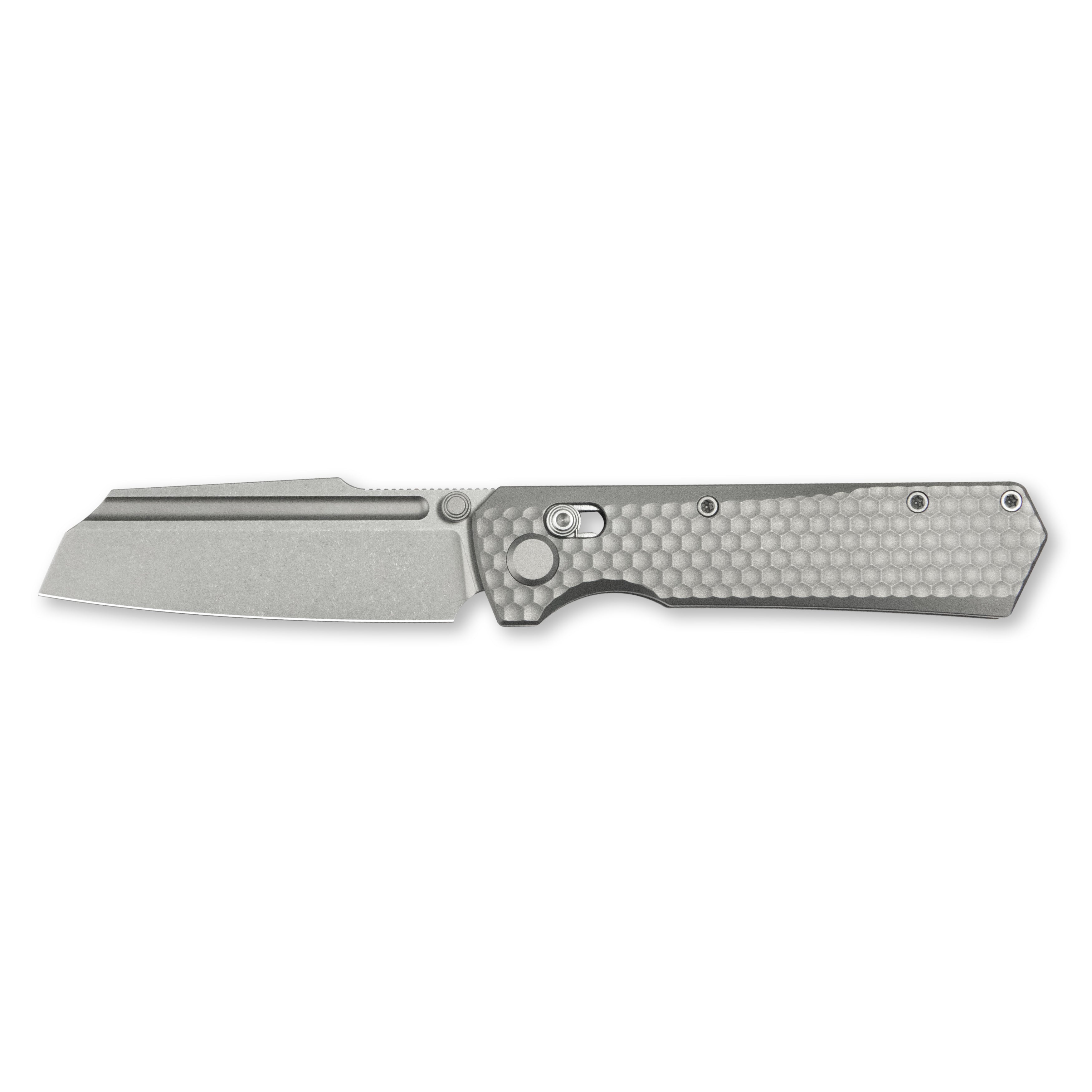 GEO Knife Noxiz Crossbar lock Folding Knife Gray 6AL4V Titanium Handle 3.1" Stonewash Bohler M390 Blade GEO2506A