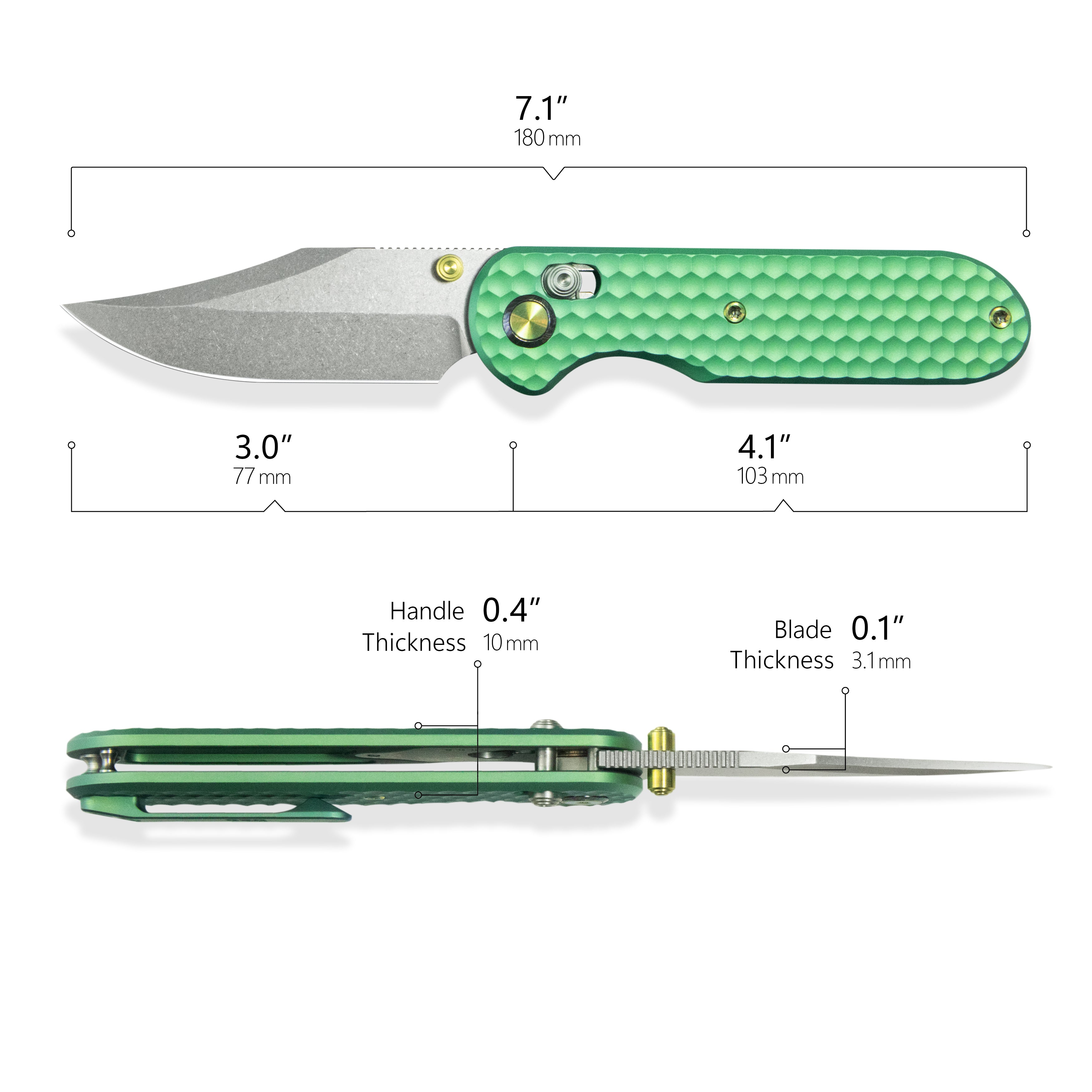 GEO Knife Ethereal Cutter Axis lock Folding Knife Green 6AL4V Titanium Handle 3.0" Stonewash Bohler M390 Blade GEO2401H