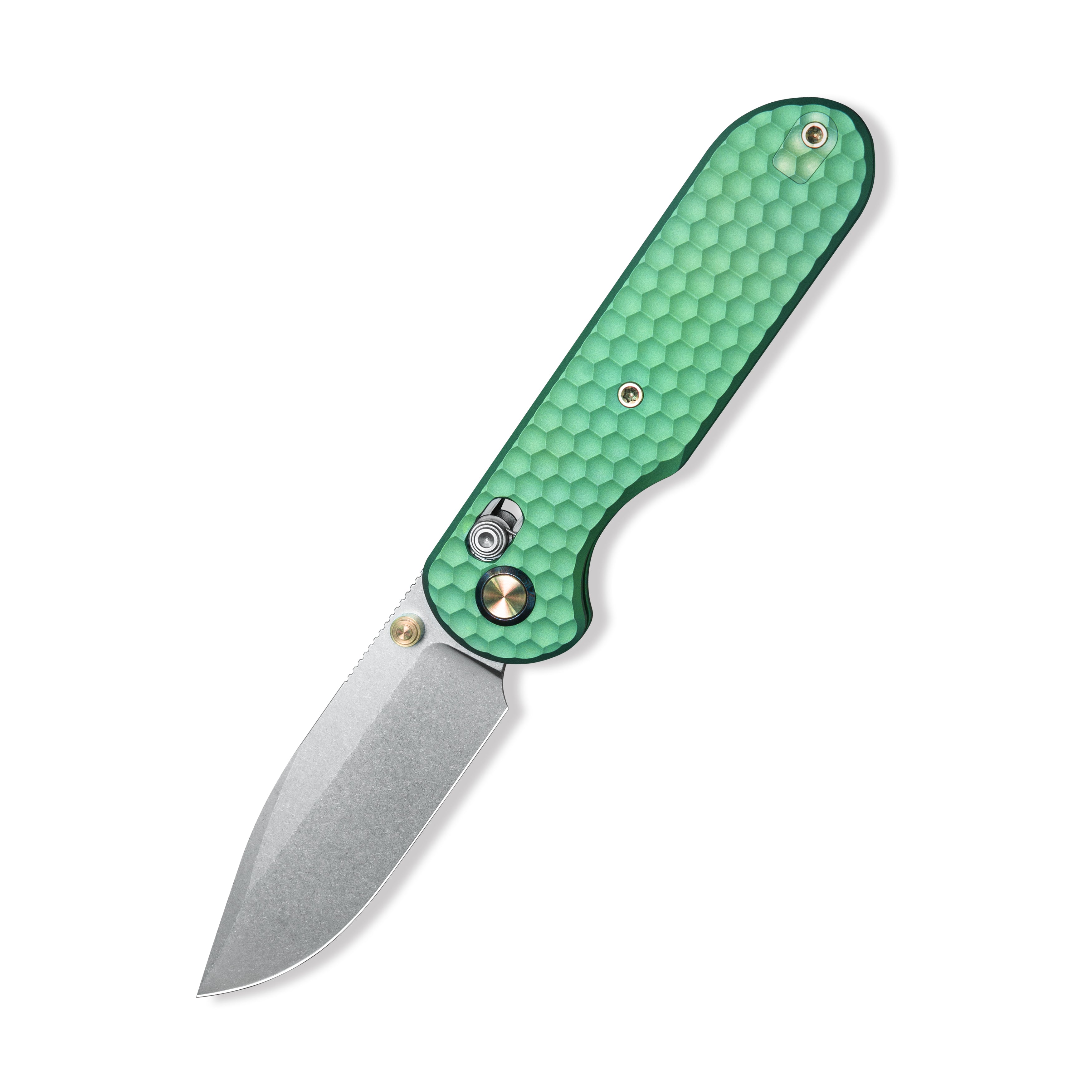 GEO Knife Ethereal Cutter Crossbar lock Folding Knife Green 6AL4V Titanium Handle 3.0" Stonewash Bohler M390 Blade GEO2402H