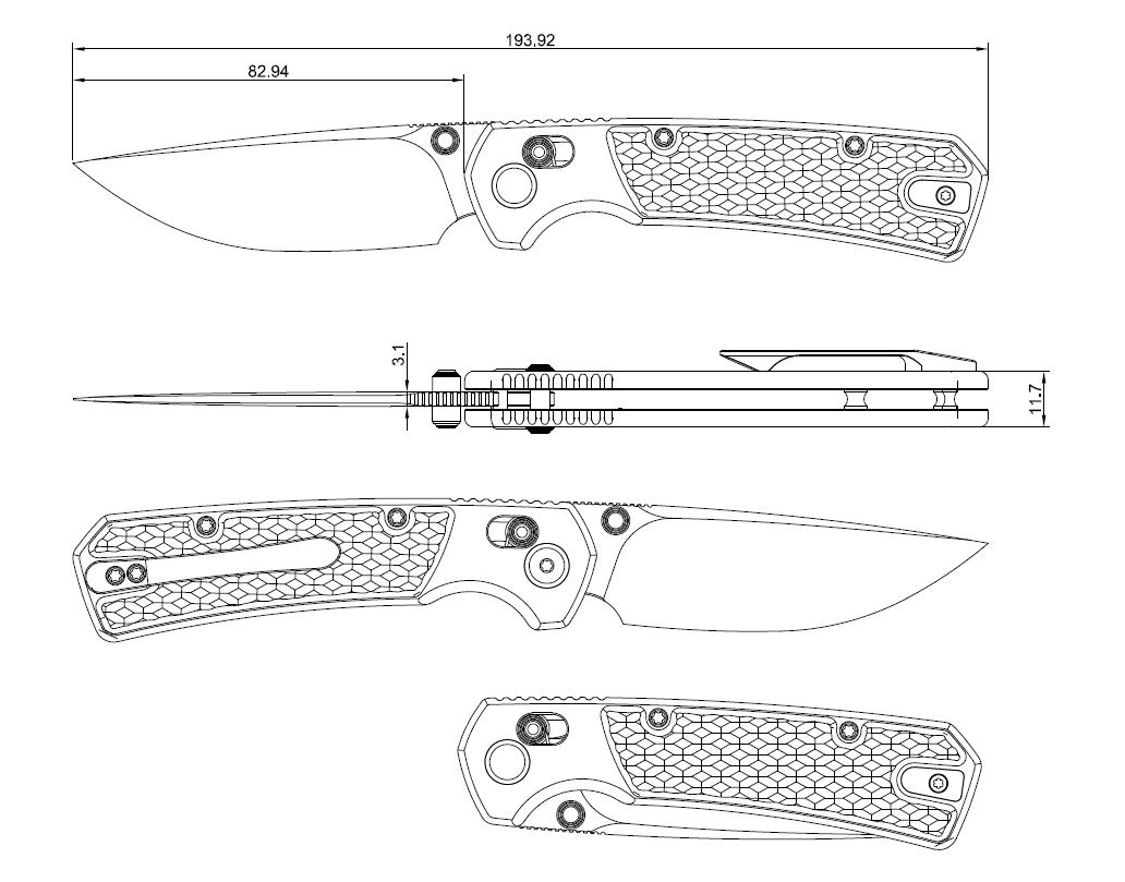 GEO Knife Blaze Crossbar lock Folding Knife Gray 6AL4V Titanium Handle 3.3" Stonewash Bohler M390 Blade GEO2502A