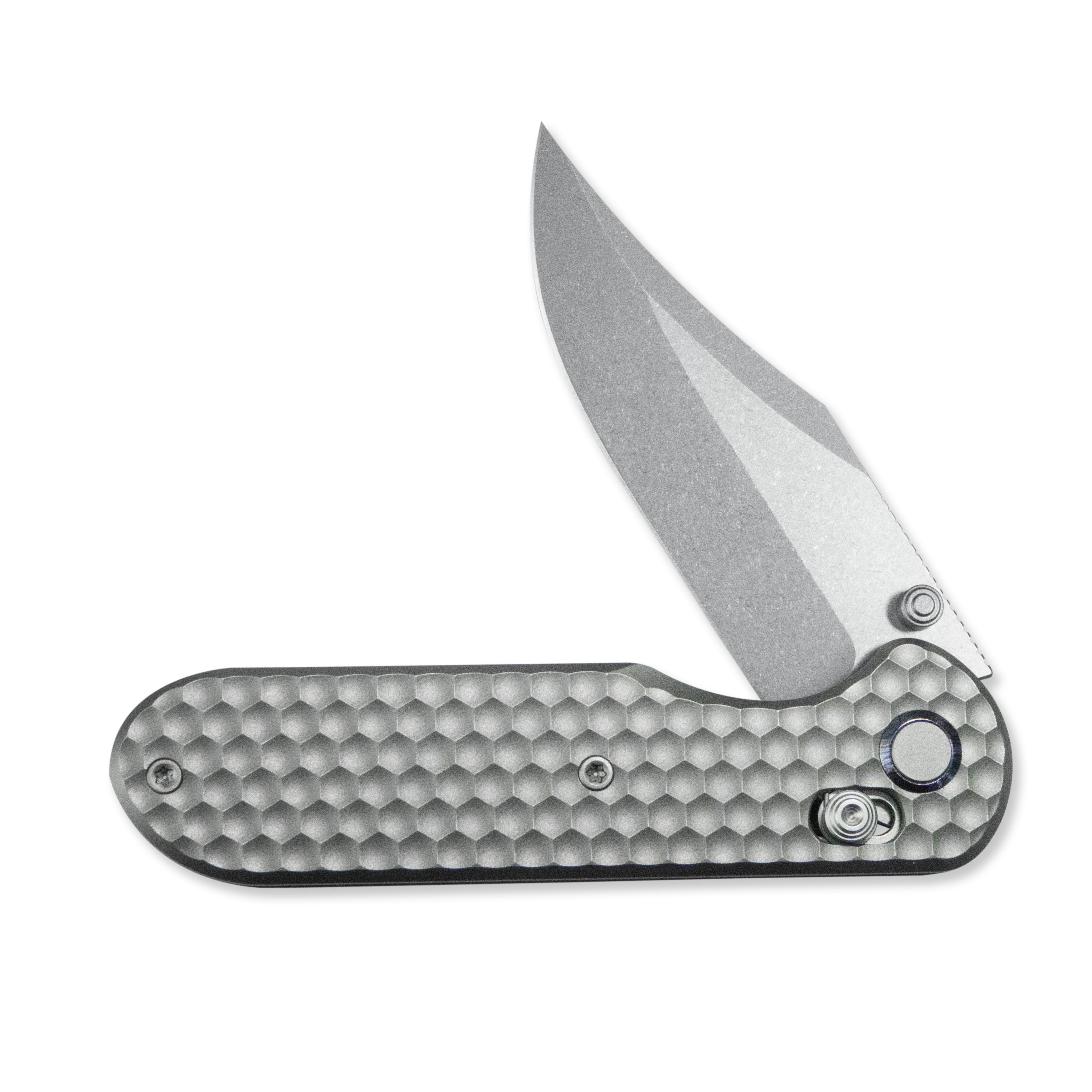 GEO Knife Ethereal Cutter Crossbar lock Folding Knife Gray 6AL4V Titanium Handle 3.0" Stonewash Bohler M390 Blade GEO2401A