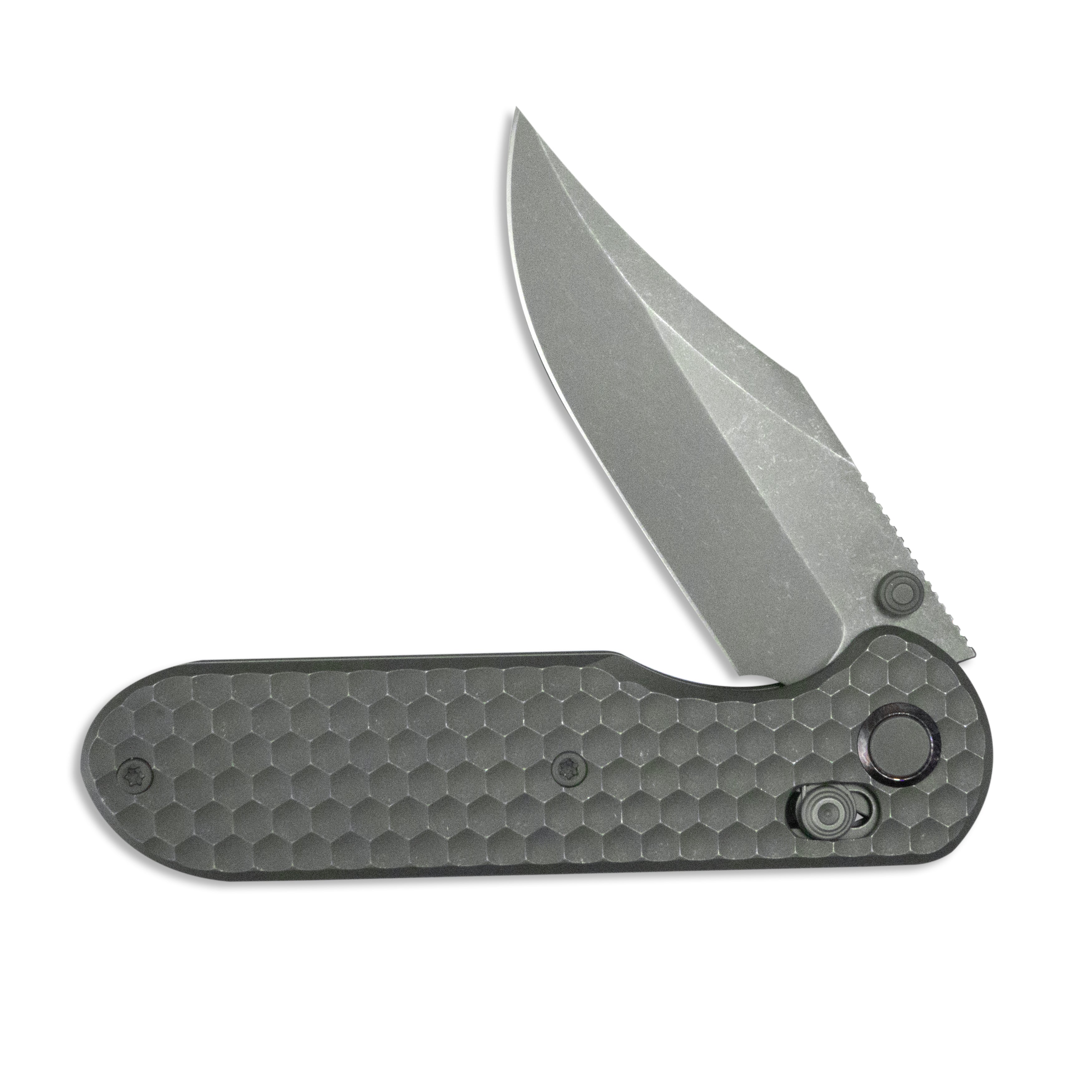 GEO Knife Ethereal Cutter Crossbar lock Folding Knife Gray 6AL4V Titanium Handle 3.0" Darkwash Bohler M390 Blade GEO2401C