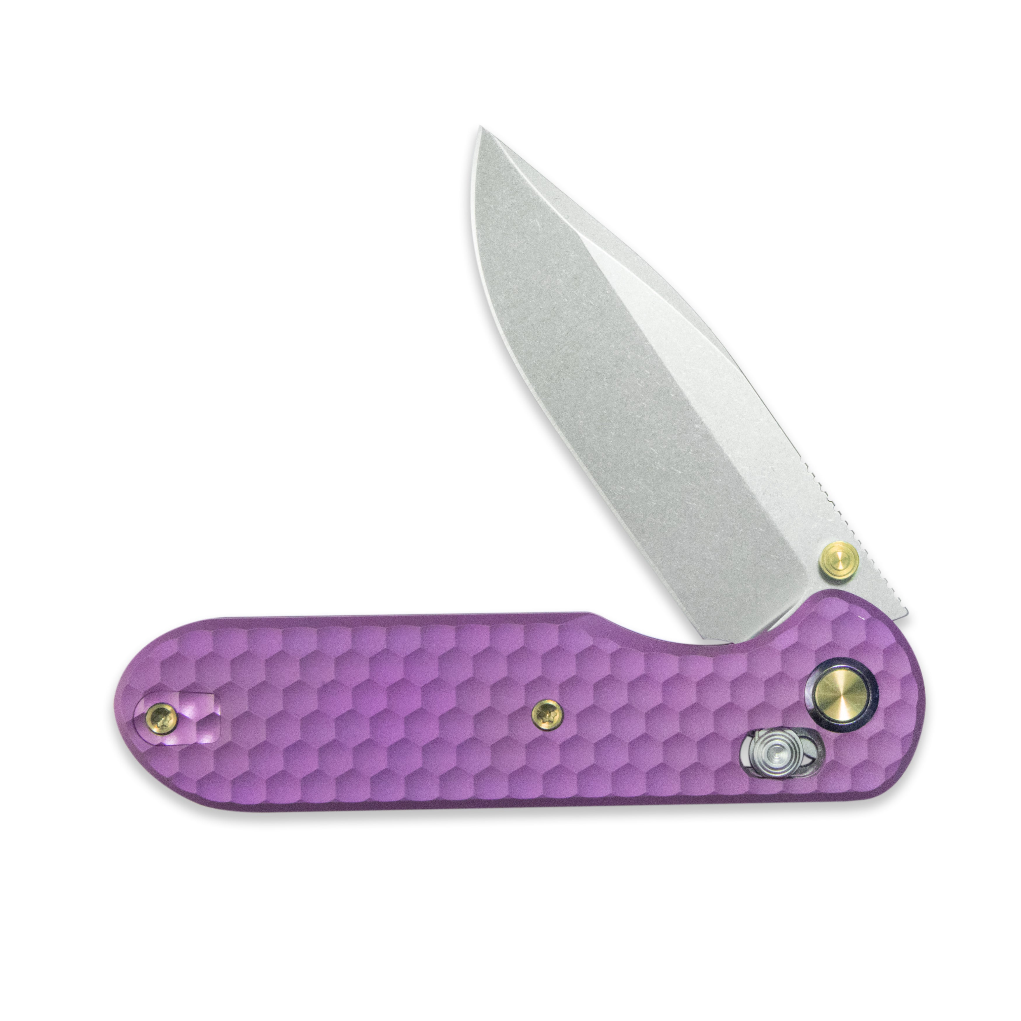 GEO Knife Ethereal Cutter Crossbar lock Folding Knife Purple 6AL4V Titanium Handle 3.0" Stonewash Bohler M390 Blade GEO2402I