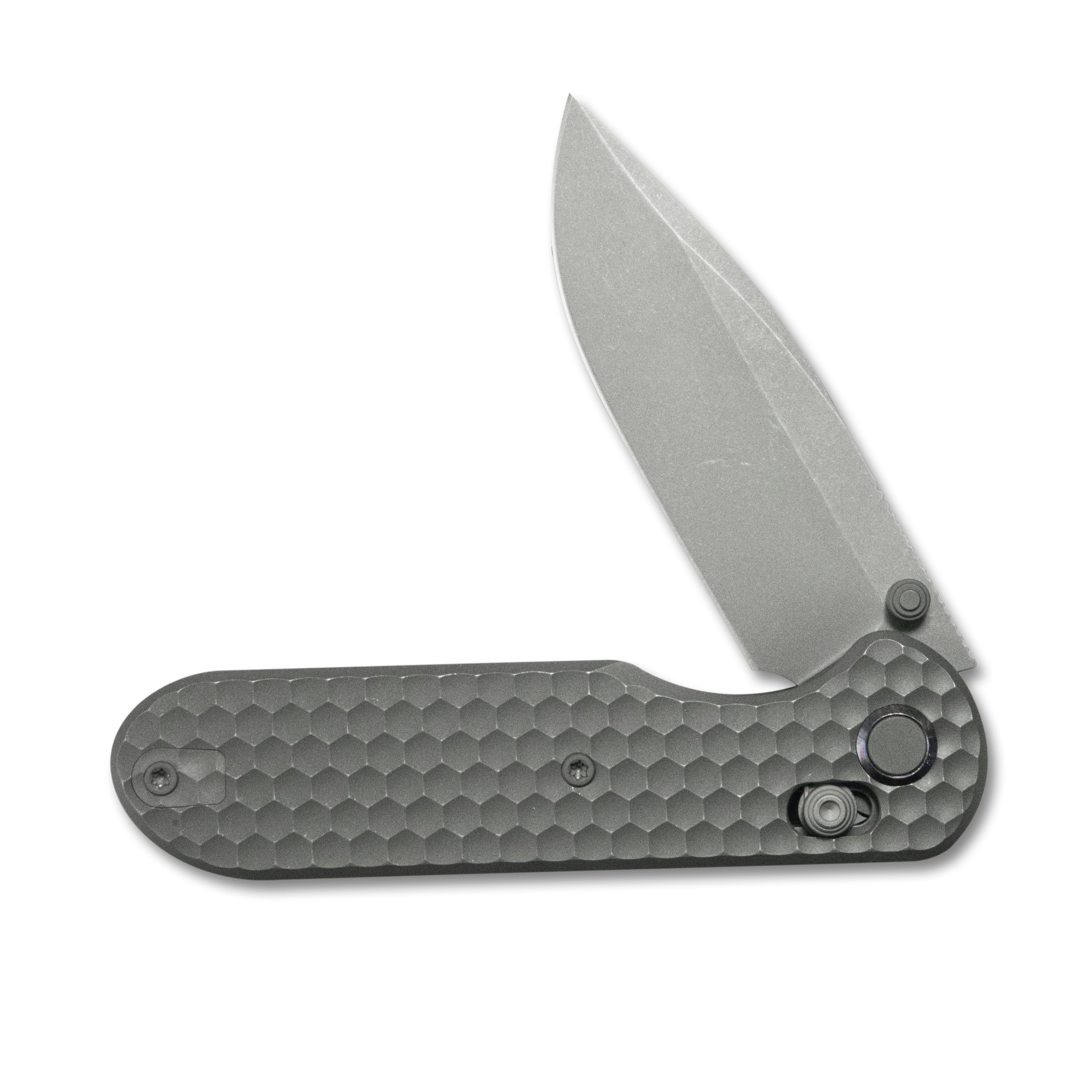 GEO Knife Ethereal Cutter Crossbar lock Folding Knife Gray 6AL4V Titanium Handle 3.0" Darkwash Bohler M390 Blade GEO2402C