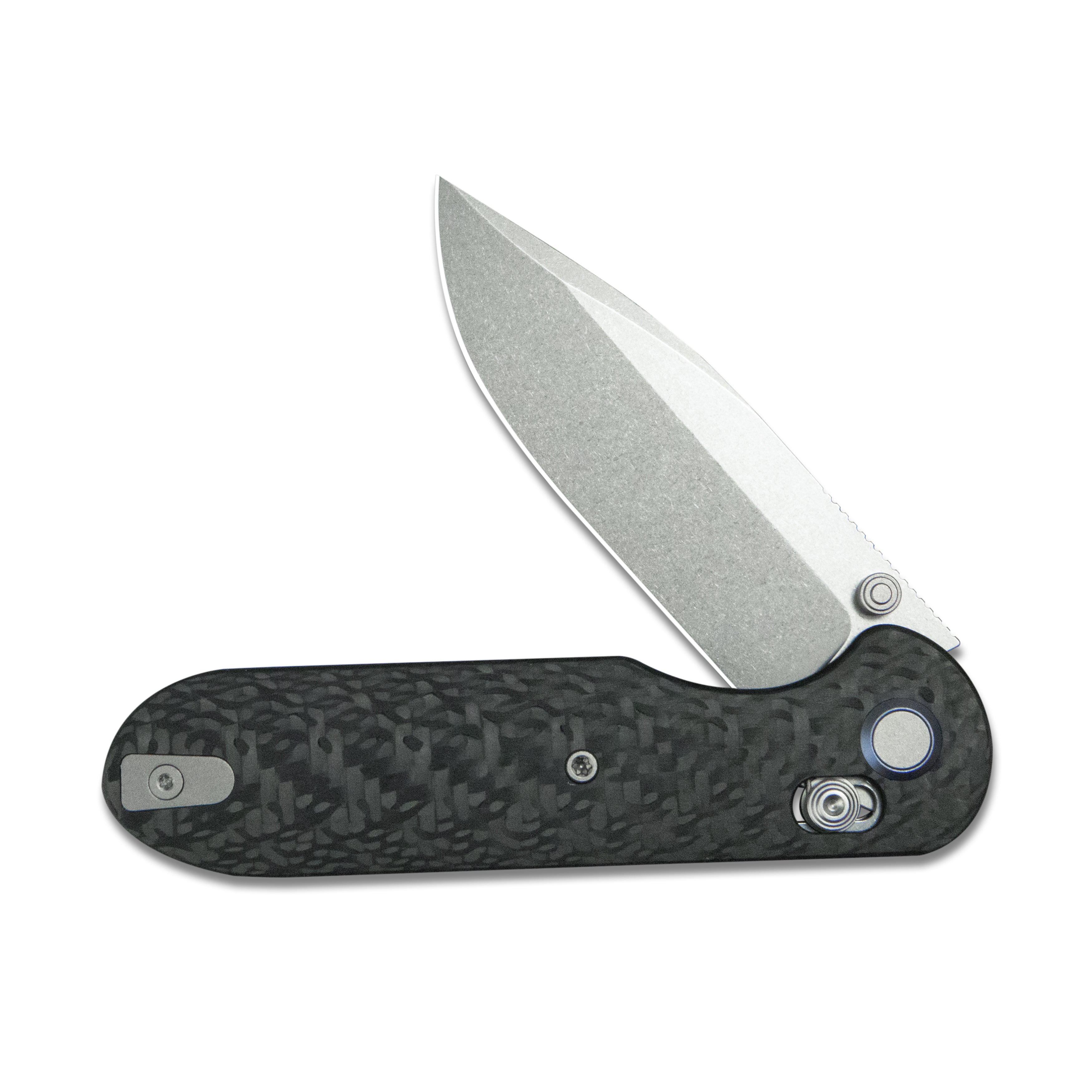 GEO Knife Ethereal Cutter Crossbar lock Folding Knife Black Carbon fiber Handle 3.0" Stonewash Bohler M390 Blade GEO2402K