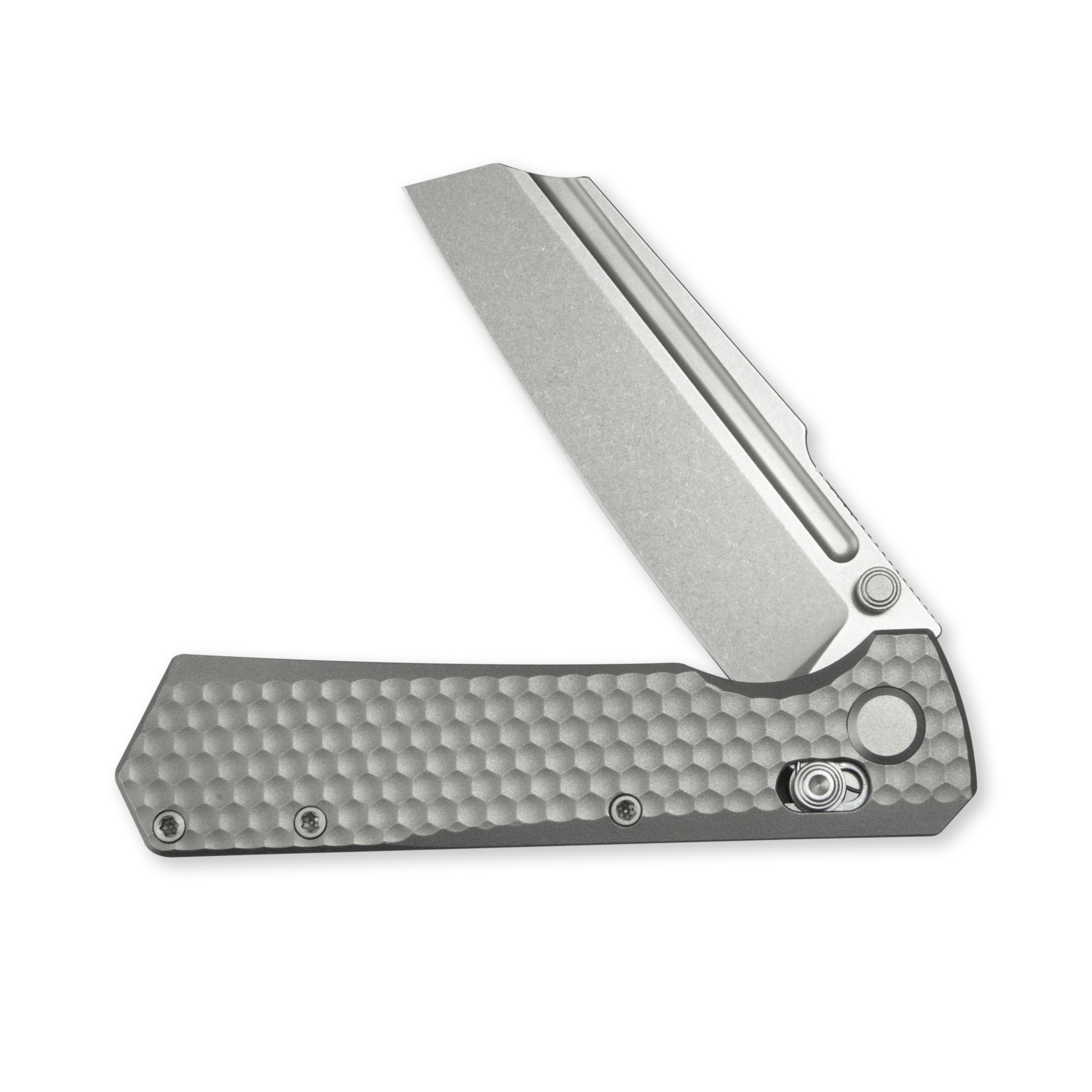 GEO Knife Noxiz Crossbar lock Folding Knife Gray 6AL4V Titanium Handle 3.1" Stonewash Bohler M390 Blade GEO2506A