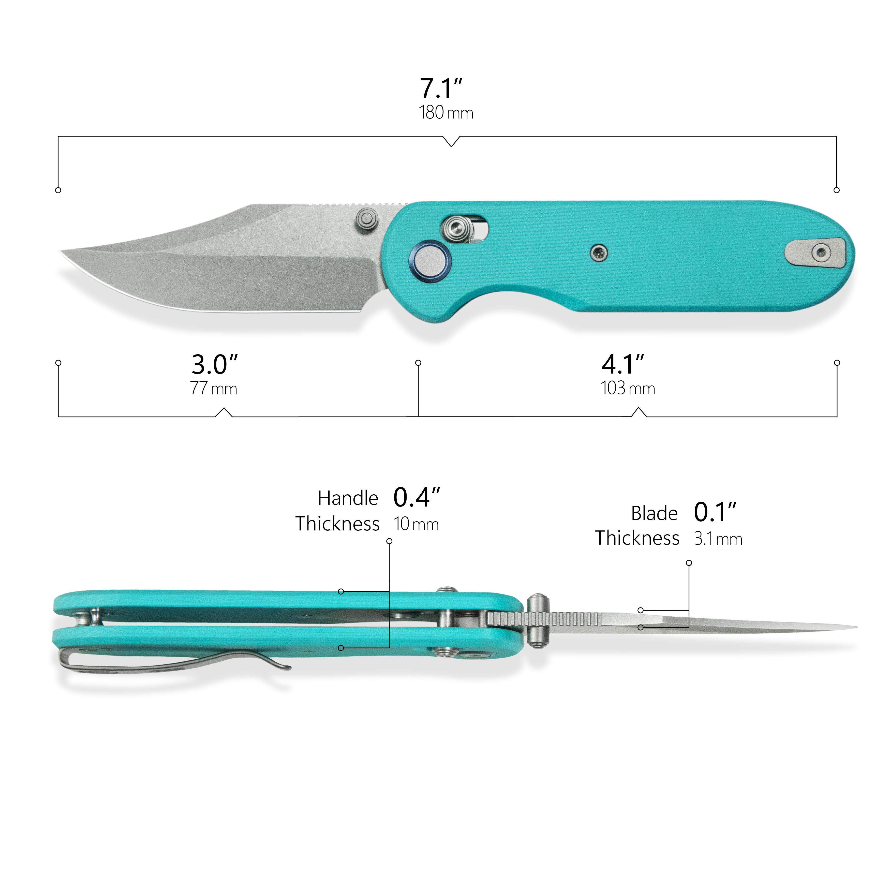 GEO Knife Ethereal Cutter Axis lock Folding Knife Tiffany Blue G10 Handle 3.0" Stonewash Bohler M390 Blade GEO2401G