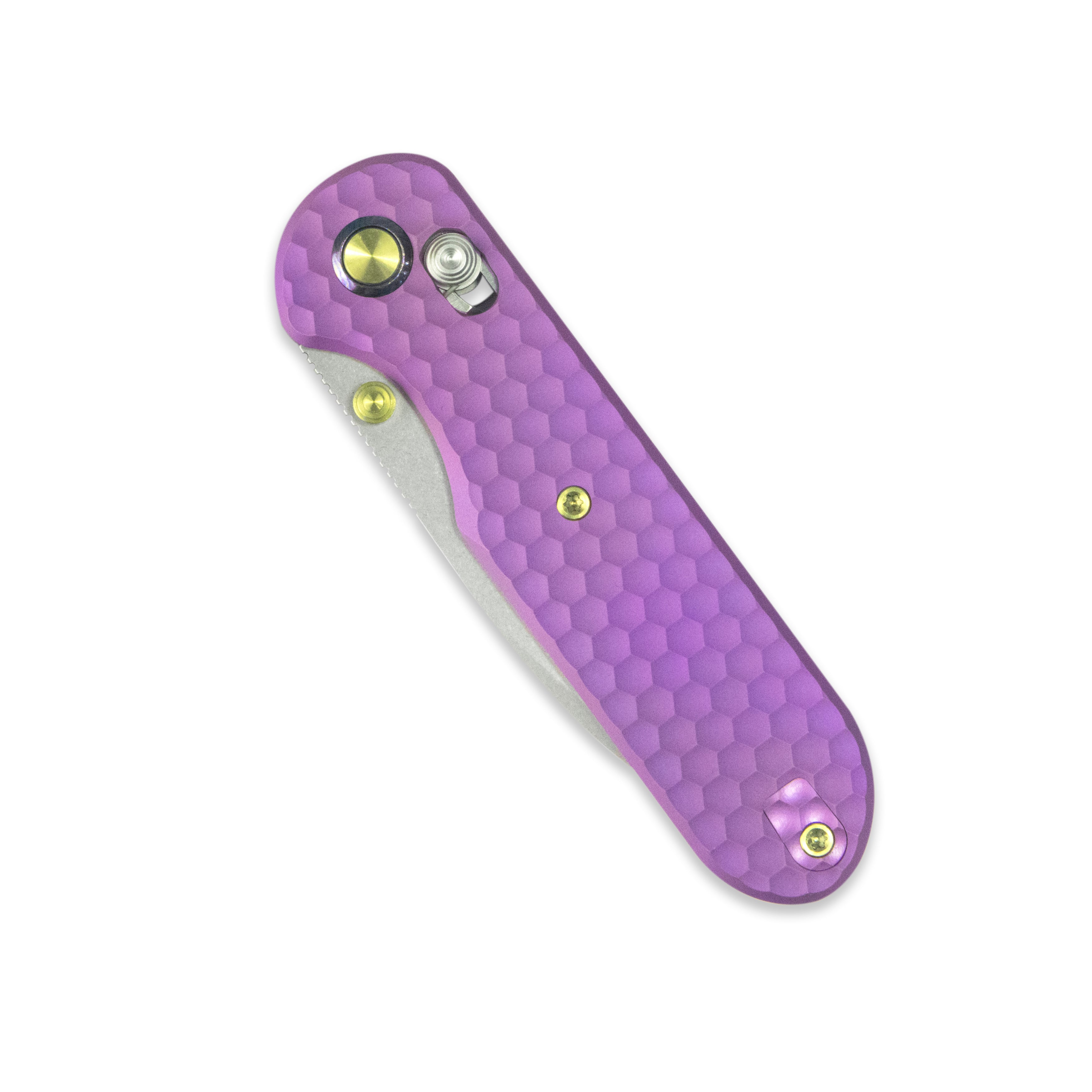 GEO Knife Ethereal Cutter Crossbar lock Folding Knife Purple 6AL4V Titanium Handle 3.0" Stonewash Bohler M390 Blade GEO2402I